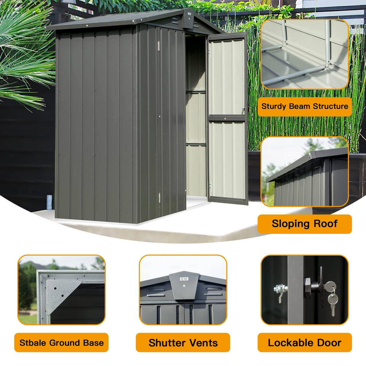 Domi Outdoor Storage Shed 5.7' x 3’, Metal Garden Shed with Galvanized Steel Frame for Bike, Tools, Lawn Mowers, Pool Toys, Outdoor Storage Cabinet with Lockable Door for Garden Lawn Patio (Dark Grey) domi outdoor living