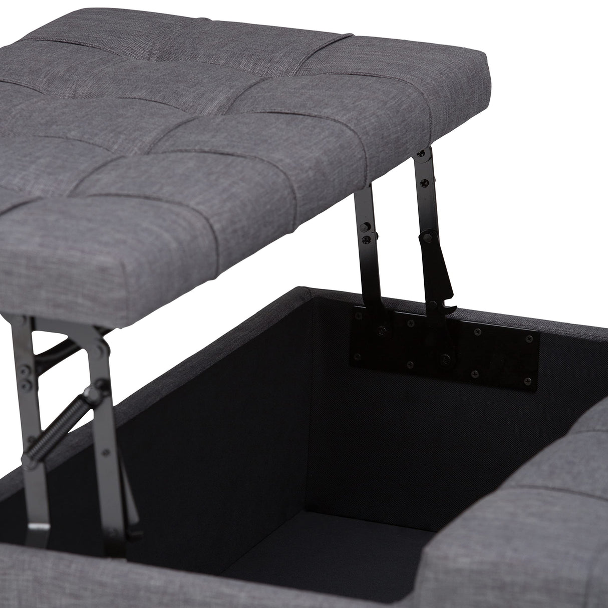 SIMPLIHOME Harrison 36 inch Wide Transitional Square Coffee Table Storage Ottoman in Slate Grey Linen Look Fabric, Assembled, For the Living Room and Bedroom SIMPLIHOME