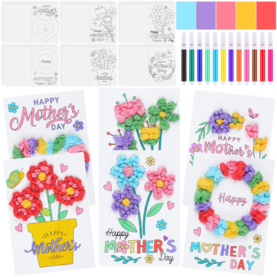 Motipuns 24 Sets Mother's Day Card Making Kits DIY Mothers Tissue Flower Paper Craft Make Your Own Mom Greeting Card Making Kit for Mother's Day Gift Party Decor Fun Home Activities