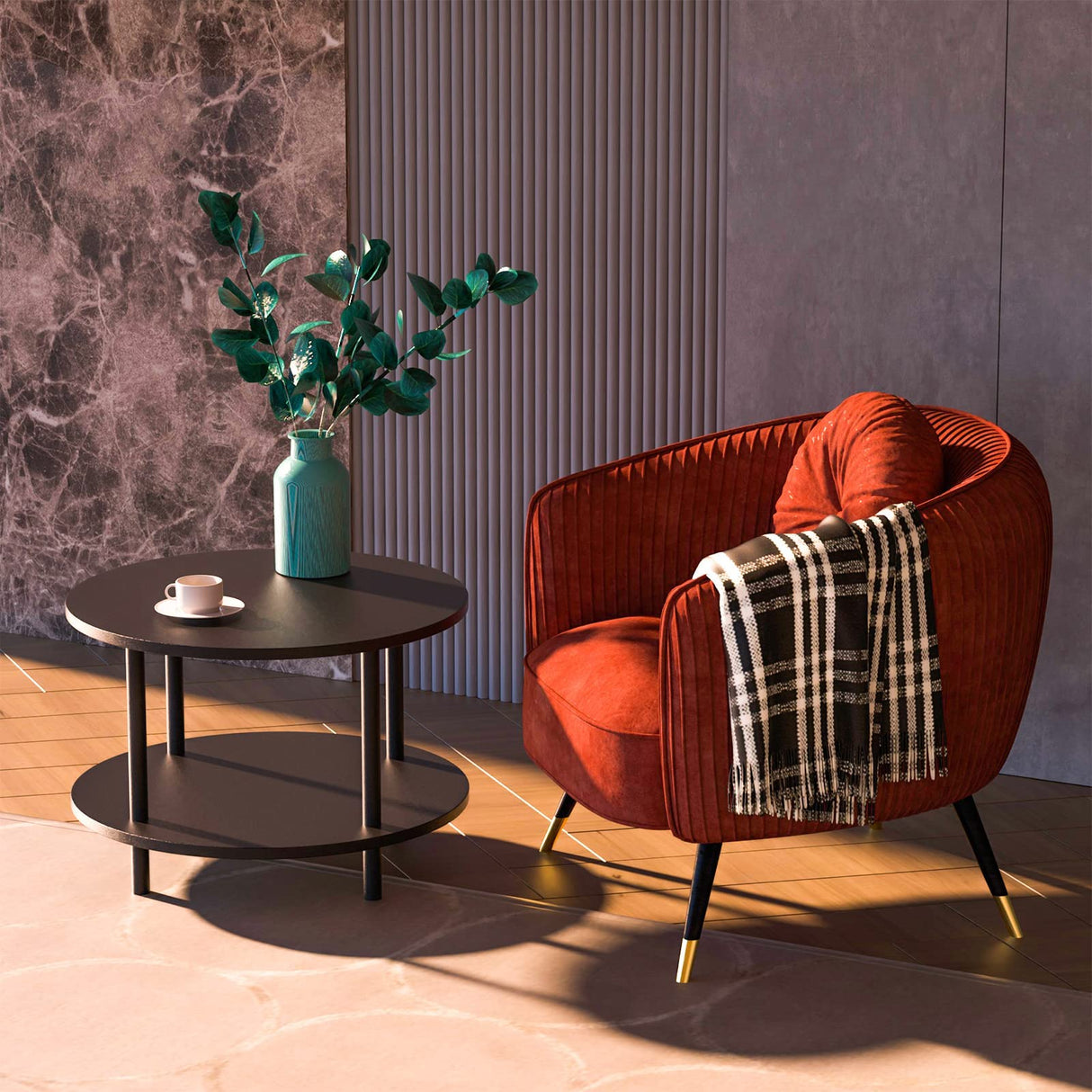 Vanrohe Small Round Coffee Table with Open Storage for Small Space, 23.5" Black 2-Tier Wooden Center Table for Living Room, Metal Legs, Easy to Assemble Vanrohe