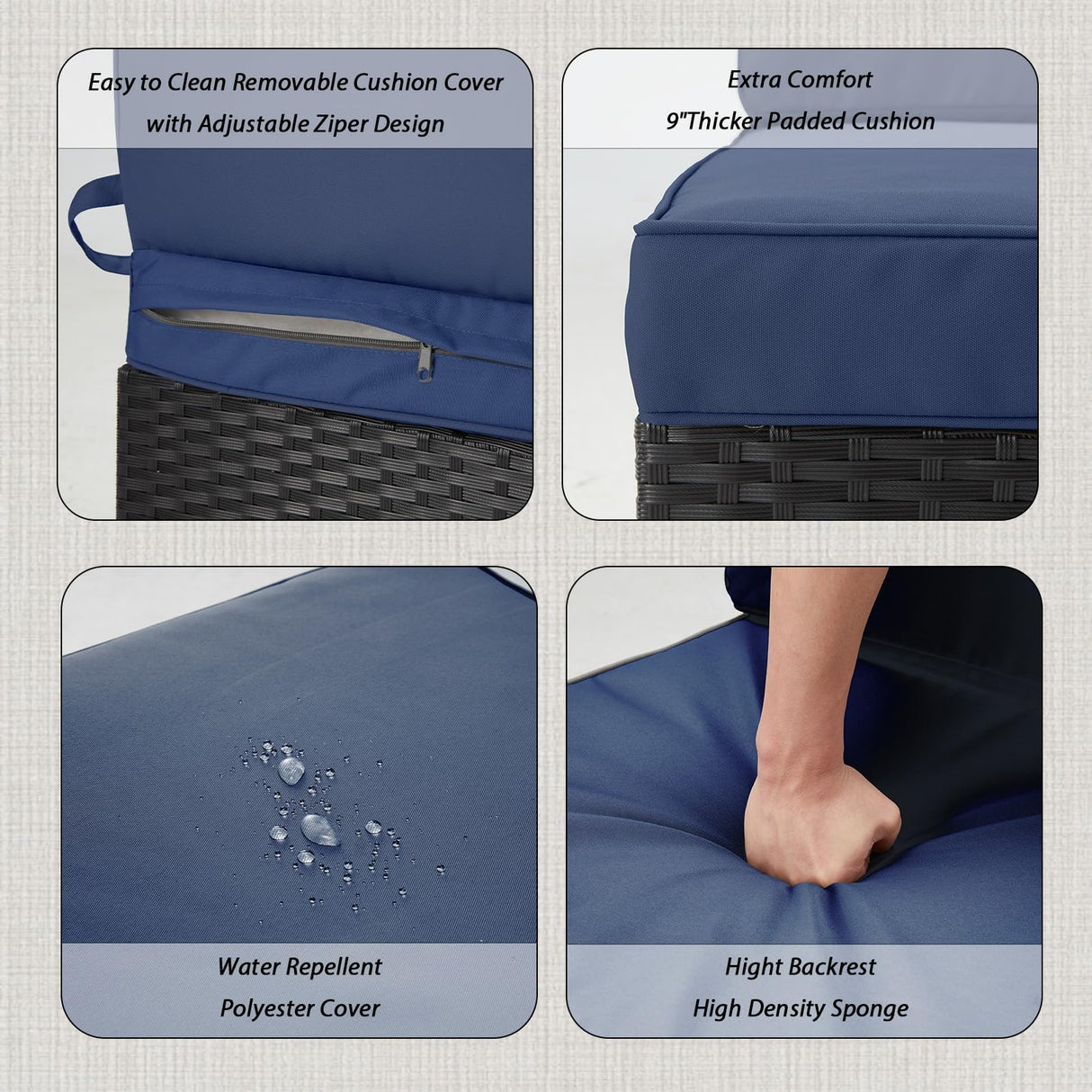 AECOJOY 7 Piece Outdoor Patio Furniture Set, Outdoor Sectional Conversation Furniture Chair with Coffee Table, Patio Sectional for Backyard, Garden(Navy Cushions and Black Rattan) AECOJOY