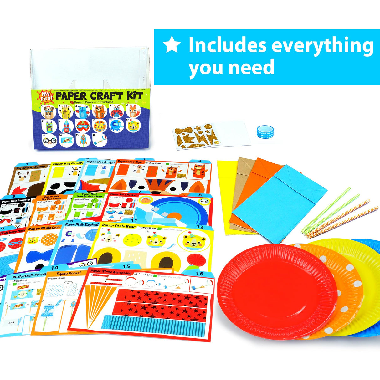 KRAFUN My First Safari Animal Paper Craft Kit, 16 DIY Arts and Crafts Zoo Animal, Organized Craft Activities Supplies Box Assembling Creative Toys for Toddlers, Boys, Girls 3-8 Years Old KRAFUN