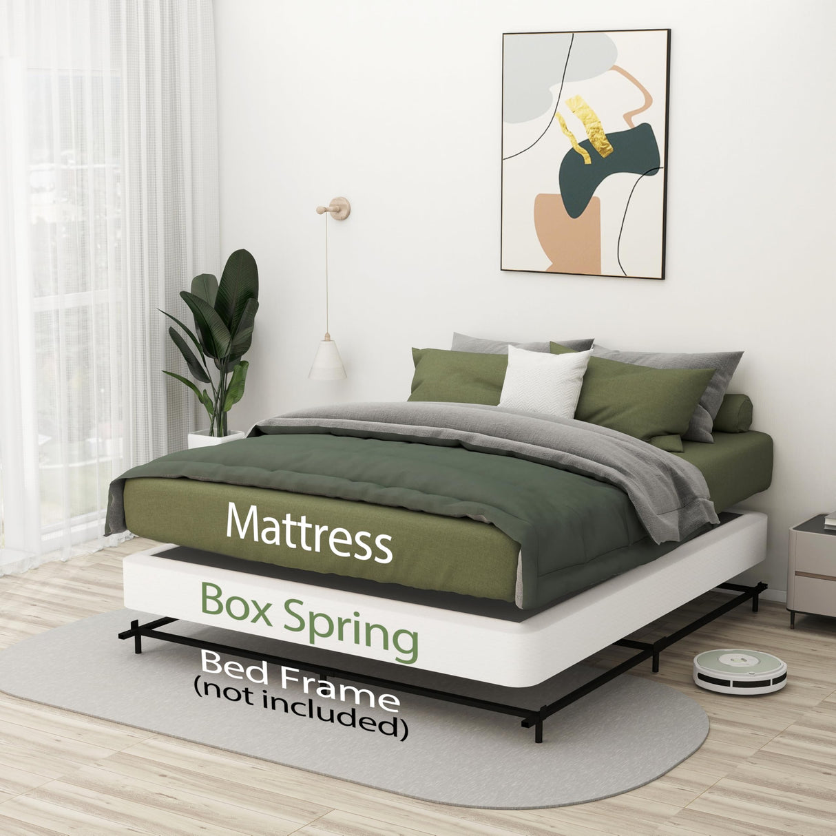 HusDream Queen Box Spring - 7 Inch High Profile, Strong Metal Frame With Fabric Cover, Anti-Noise Mattress Foundation, Easy Install (Queen Size) HusDream