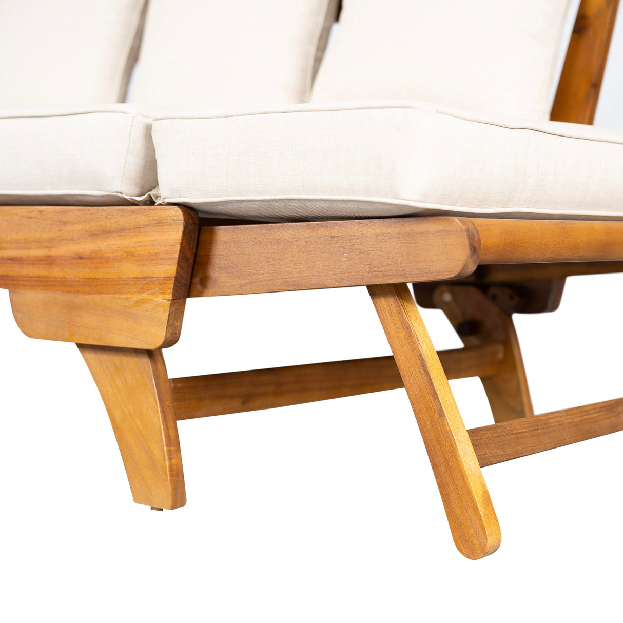 Merax Outdoor Patio Daybed Sofa,3-Seat Sofa with Foldable Arm 4 Back Pillows,Teak Acacia Wood Frame Beige Removable Cushion,Teak+ Beige Merax
