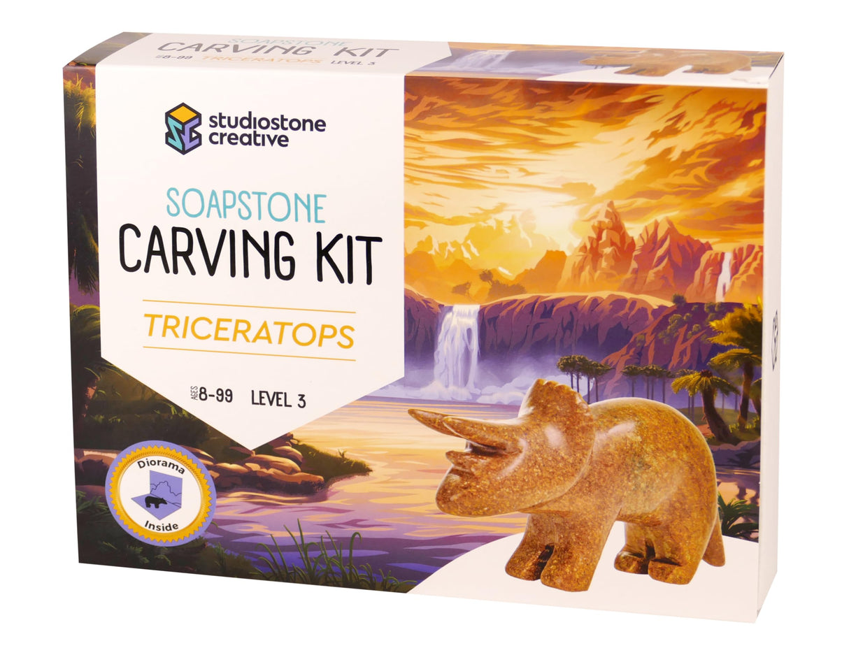 STUDIOSTONE CREATIVE DIY Arts & Crafts Carving Kit Kids Adults Triceratops Sculpture Soapstone STUDIOSTONE CREATIVE