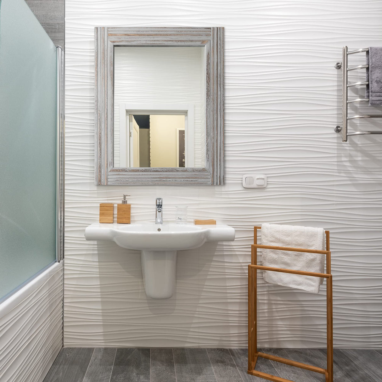 YOSHOOT Hand-Made Wooden Spliced Wall Mirror for Bathroom, Rustic Farmhouse Vanity Mirror, Décor Wall Art, Solid Wood Frame, Vertical or Horizontal Hanging YOSHOOT