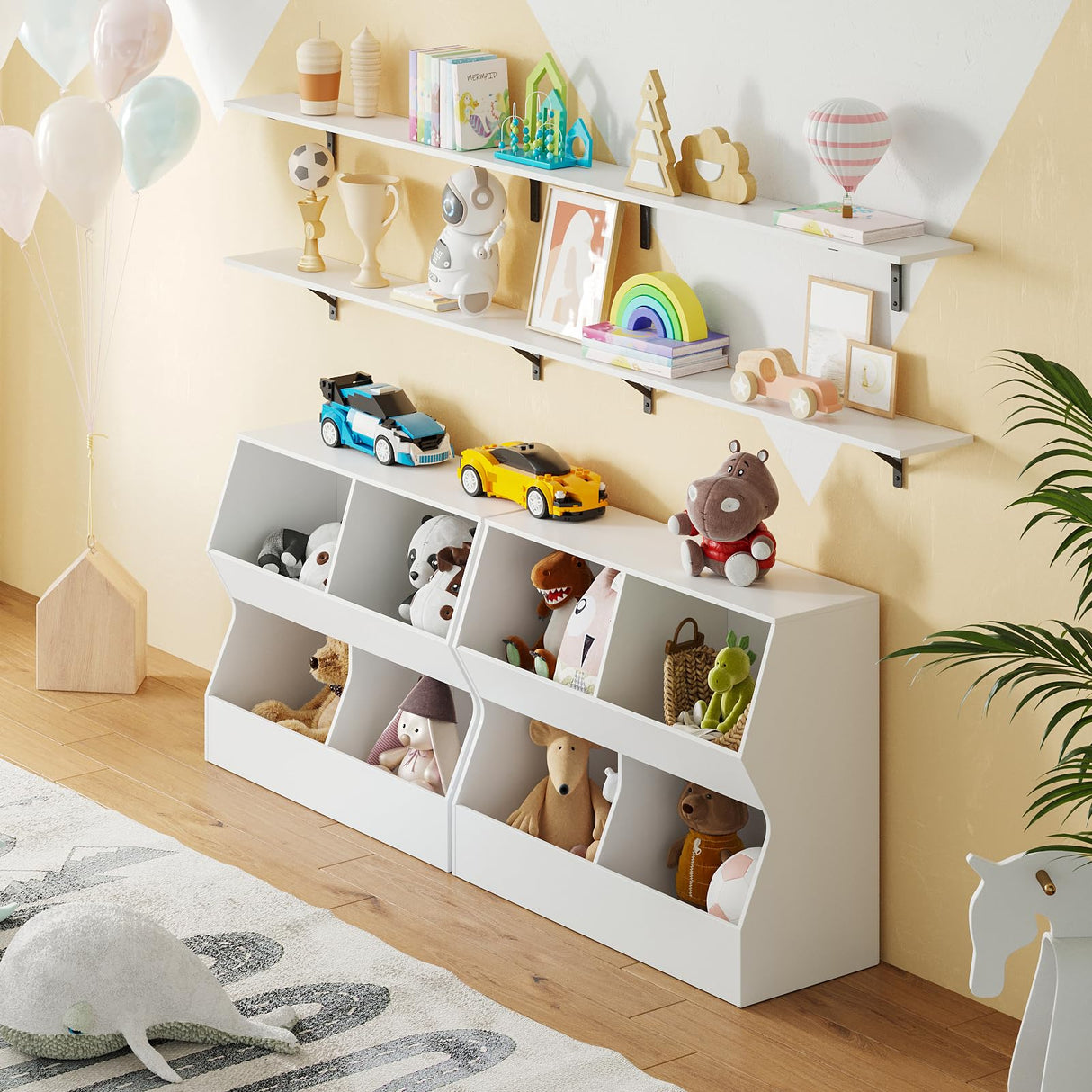 DINZI LVJ 4-Cubby Kids Bookshelf & Toy Storage Cabinet - White Wooden Organiser for Bedroom, Nursery & Playroom DINZI LVJ