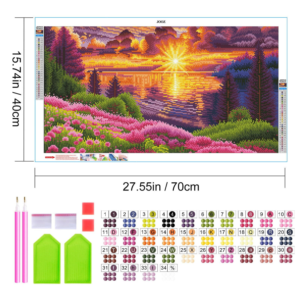 JOOZ Large Landscape Diamond Art Kits for Adults - 5D Sunset Diamond Painting Kits for Adults, DIY Full Drill Extra Large Lake Diamond Art Painting, Gem Art Kits for Home Wall Decor 27.5x15.7 Inch JOOZ