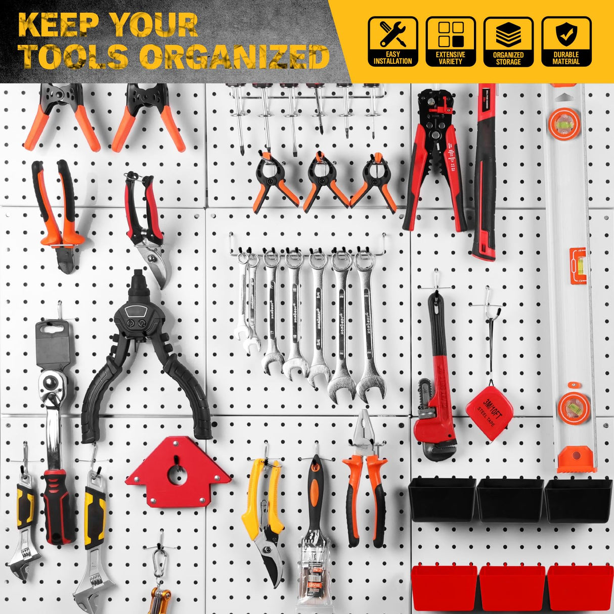ELEAD 297 Piece Pegboard Hooks Kit, Peg Board Organizer Accessories with Bins for Organizing Various Tools, Fit 1/8 or 1/4 inch Pegboard for Hanging Storage, Garage Kitchen Bathroom Craft Room ELEAD