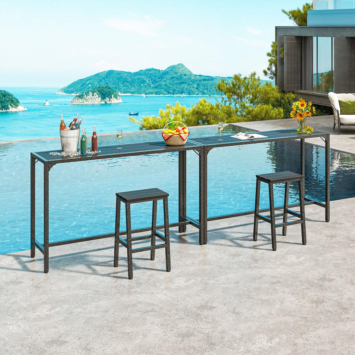 ODK 55 Inch Outdoor Bar Table, Patio Counter Bar Height Table with Weather Resistant Waterproof Top for Garden, Hot Tub, Yard, Balcony, Poolside, Indoor (Black) ODK
