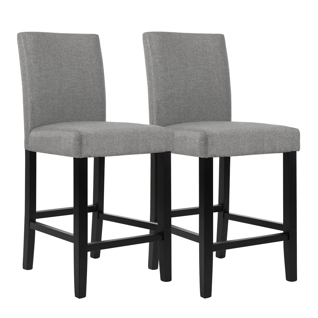 LSSPAID Bar Stools Set of 2, 24.8 Inch Upholstered Fabric Counter Height Stools, Modern Kitchen Island Wood Bar Chairs Barstools with Backrest and Solid Wood Legs, Grey LSSPAID