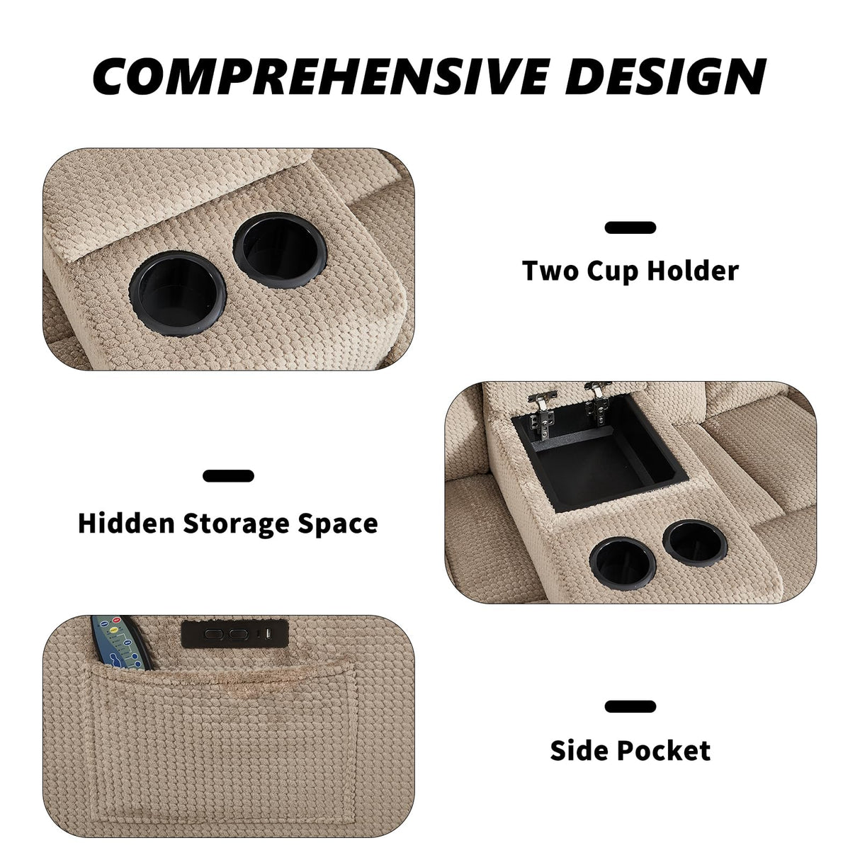 CANMOV Recliner Sofa Set, Manual Recliner Loveseat with Overstuffed Armrest for Living Room,Bedroom Furniture,Office,2 Seat Light Brown CANMOV