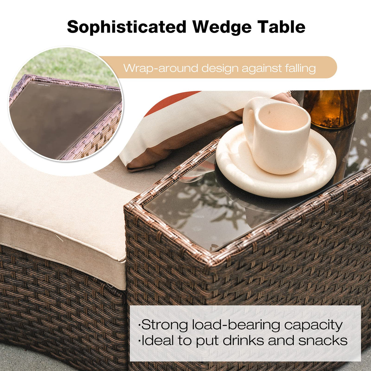 SUNSITT Outdoor Patio Furniture 4-Piece Half-Moon Curved Sofa Set PE Rattan Wicker sectional Set with 2 Side Tables SUNSITT