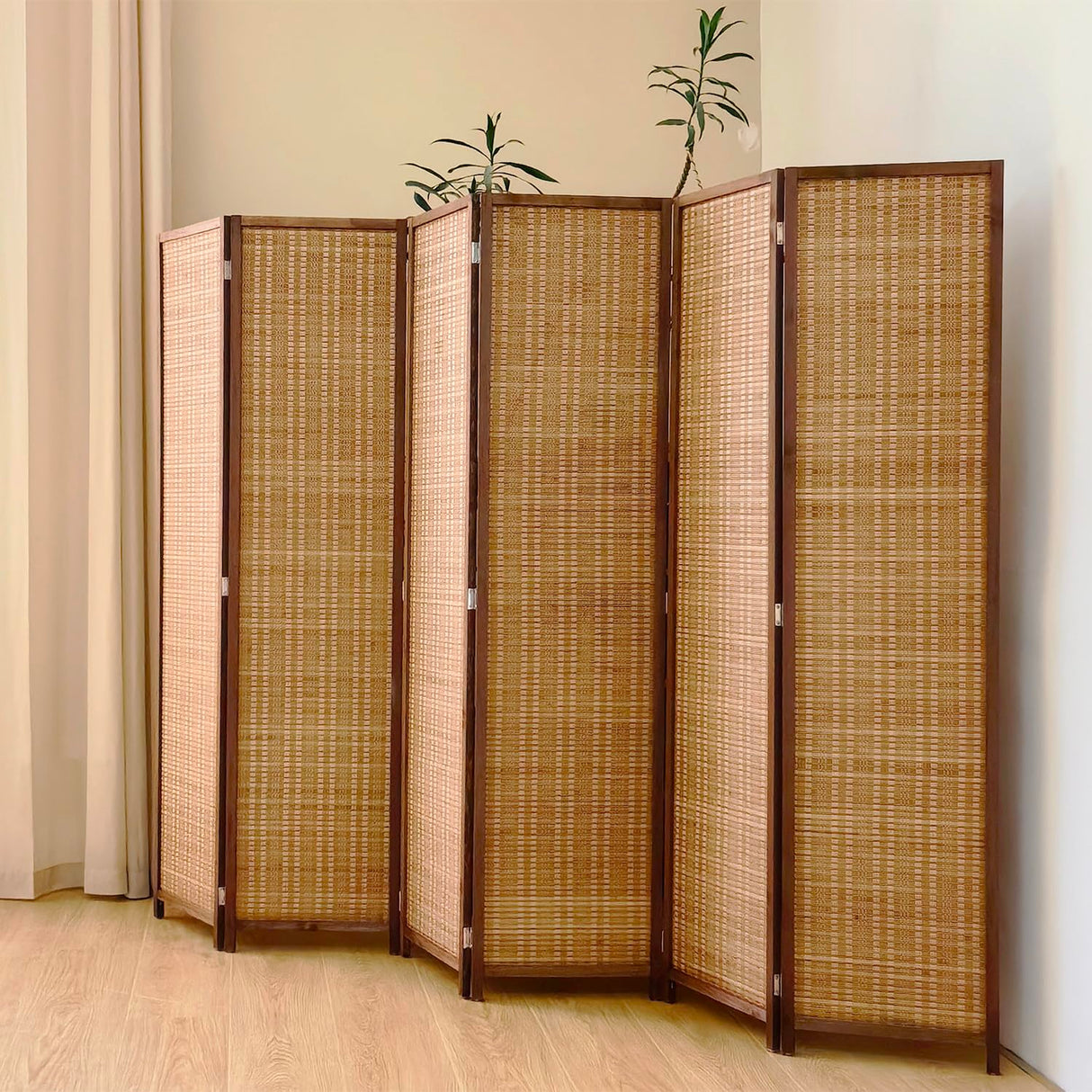 Pawlabay 6 Panel Room Divider Screen,5.6 FT Tall Bamboo Room Divider Folding Privacy Screen,Freestanding Room Divider for Room Seperation,Brown PawlaBay