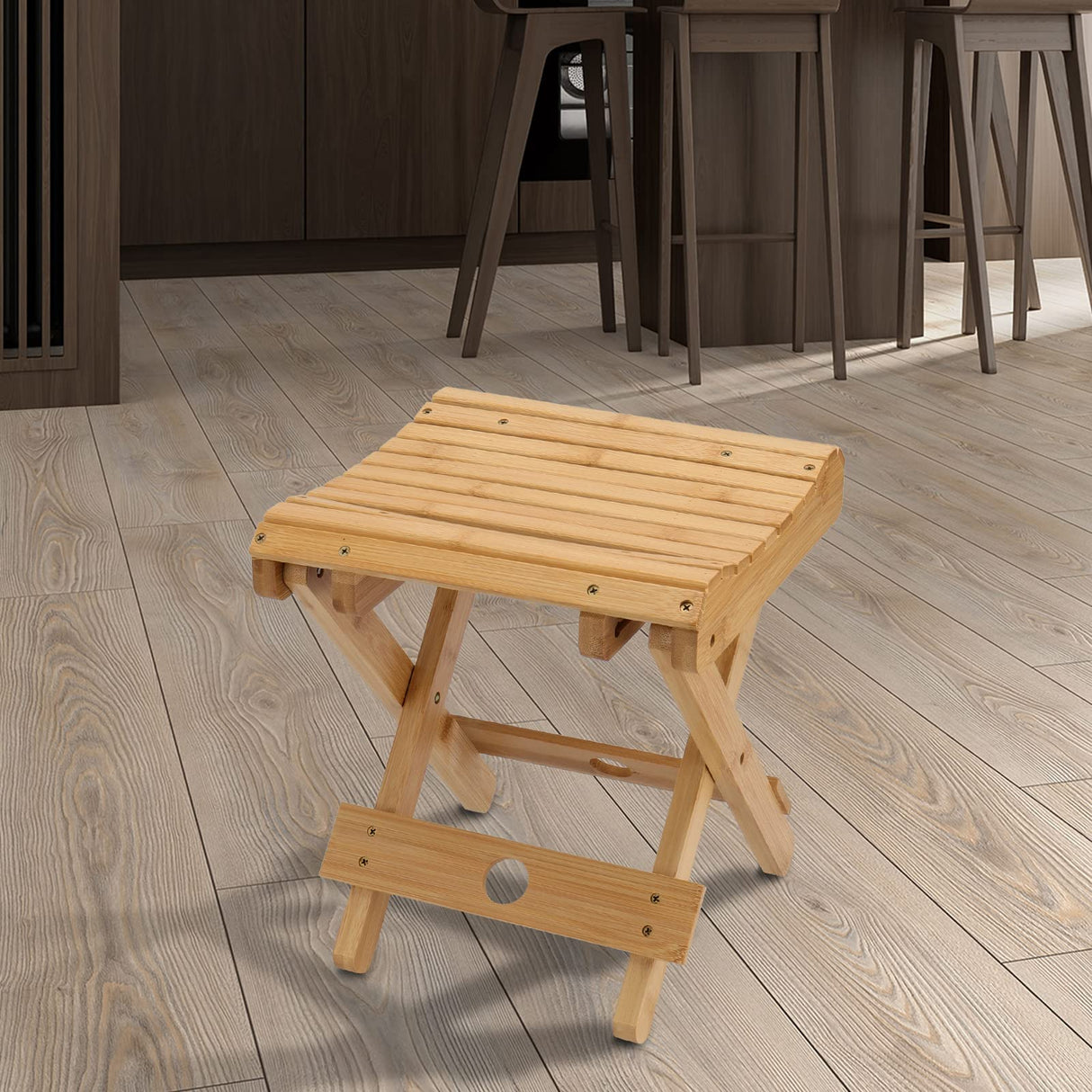 SINJEUN 2 Pack 12 Inch Natural Bamboo Folding Step Stool Bench for Bathroom, Spa, Sauna, Wooden Seat, Shower Bench Stool, Easy Assembled SINJEUN