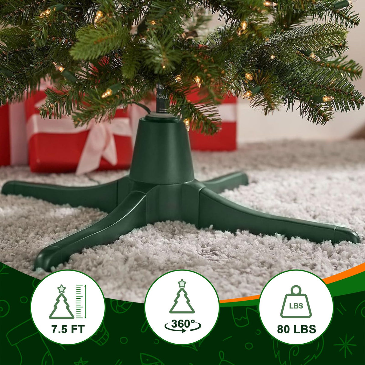 360-Degree Rotating Christmas Tree Stand,Up to 7.5ft and 80 pounds Artificial Tree,with 3 Settings Trunk Diameter LAMPHOME