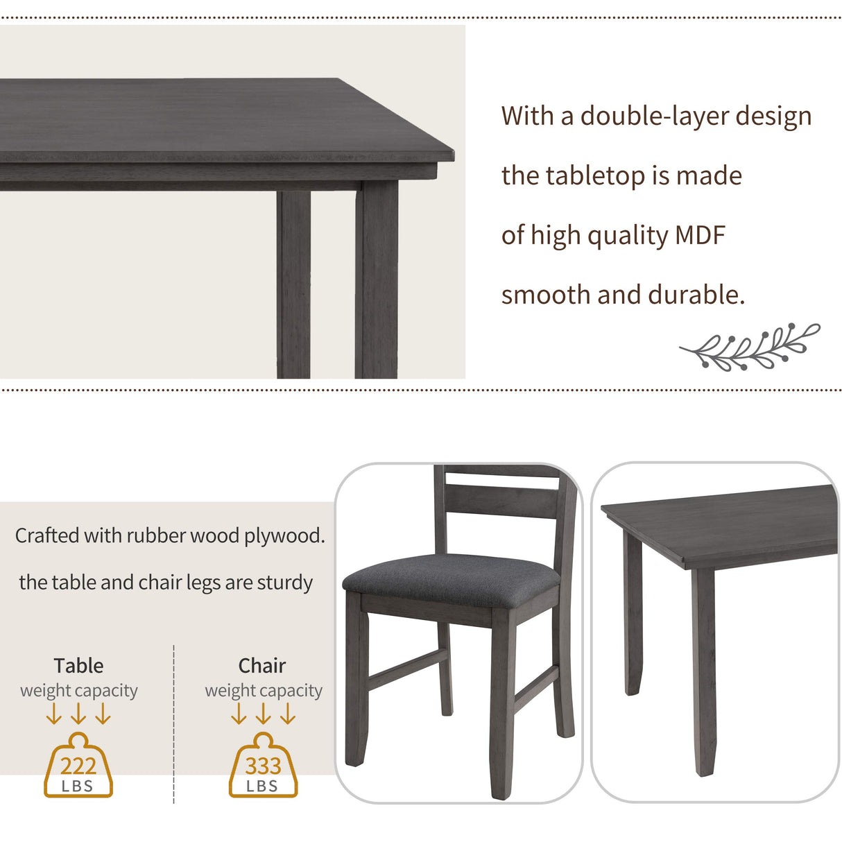 Harper & Bright Designs 6 Pieces Wooden Dining Table Set, Rectangle Table and 4 Chairs with Bench with Cushion, Kitchen Table Chairs Set for 6 Persons, Dining Room Set (Gray) Harper & Bright Designs