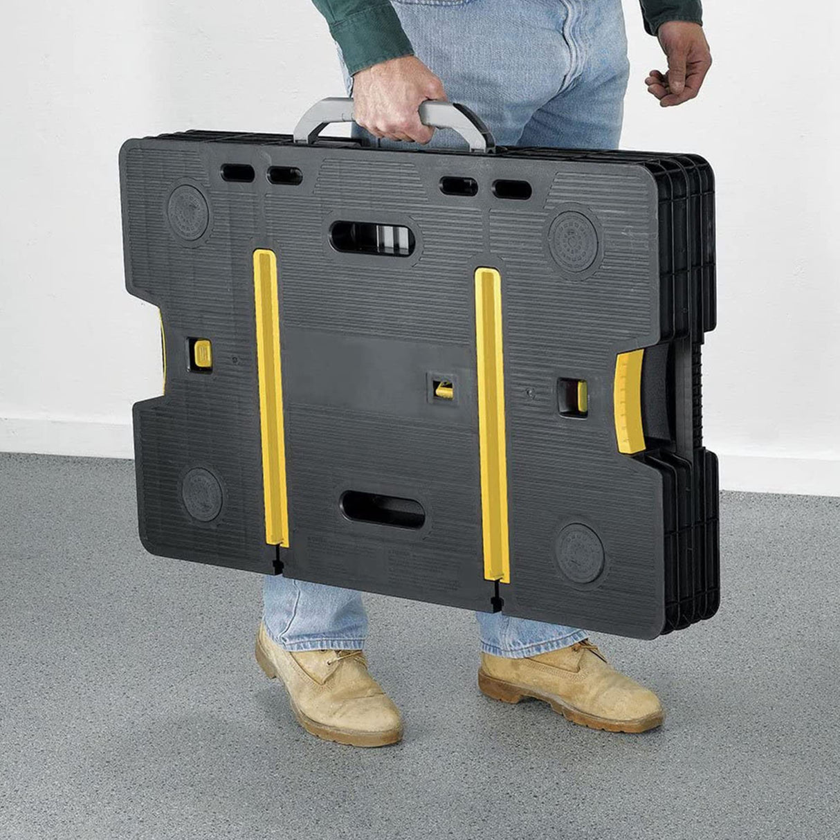 Keter Folding Portable Table Tool Stand Workbench with 2 12" Wood Clamps for Miter Saws, Home Improvement, and Construction, Black & Yellow (2 Pack) Keter