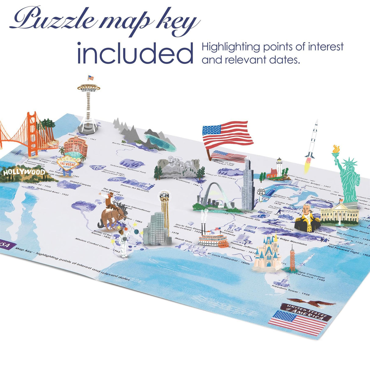 Puzzles for Adults 1000 Pieces - Illustrated US Map Puzzle - United States USA 1000 Piece Puzzle for Adults and Kids Puzzles - 100% Recycled Cardboard by bopster Bopster