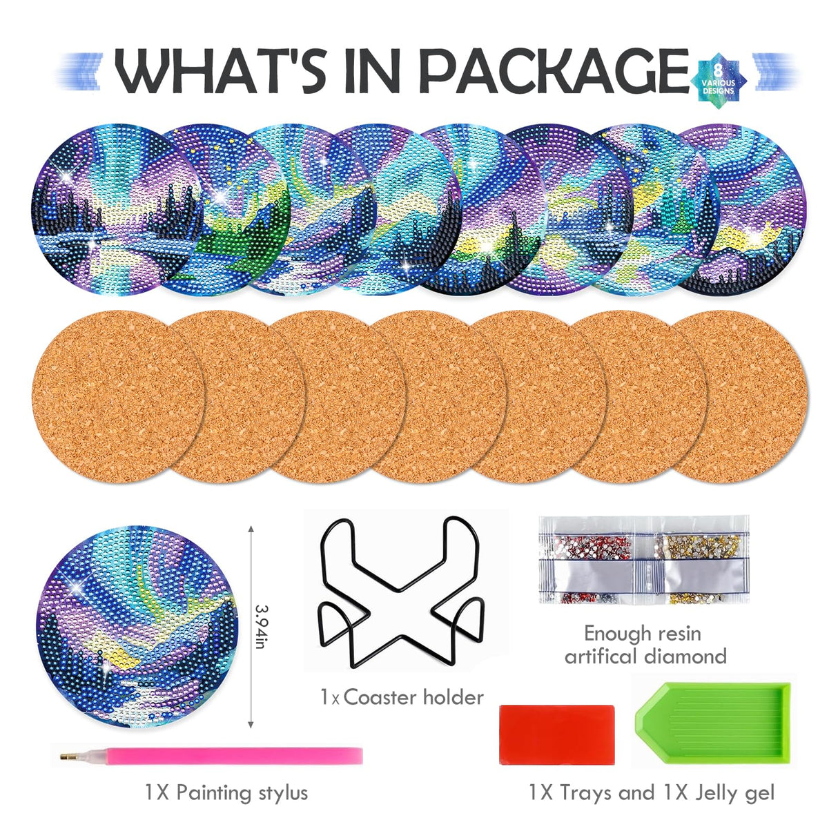 Sitsink Northern Lights Diamond Painting Coasters - 8 Pcs DIY Northern Lights Diamond Art Coaster Landscape Themed Art Craft Kit for Adult Beginners Craft Gifts Home Decors Sitsink