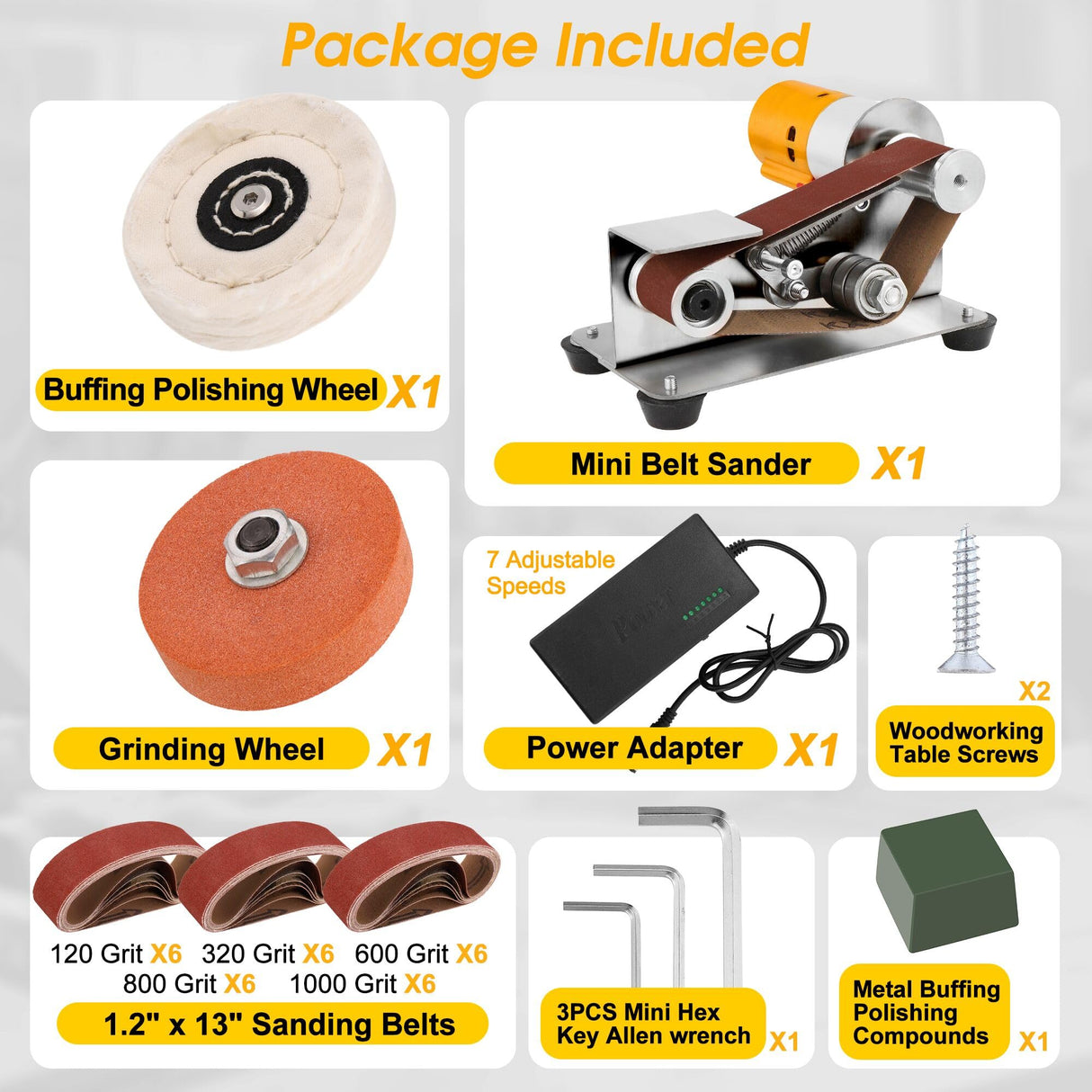 Mornajina Mini Belt Sander for Knife Making, 15 Degree Electric Power Bench Belt Sanders, 7 Adjustable Speed Knife Sharpener Knife Polishing Kit for DIY Metal Woodworking Knife Making Mornajina