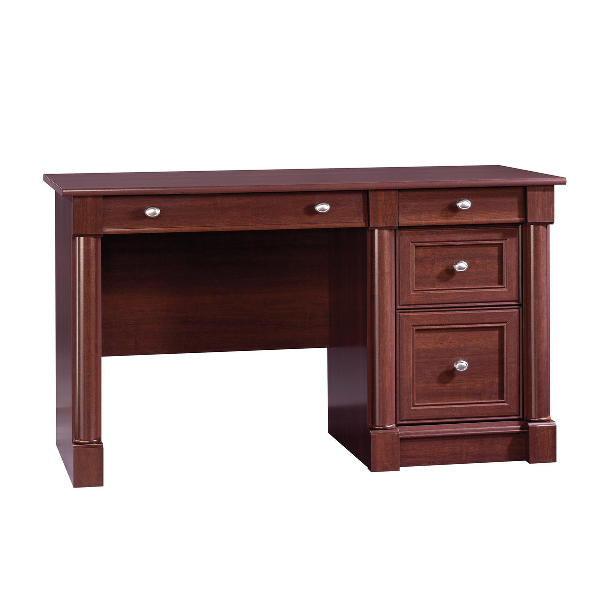 Sauder Palladia Computer Desk with Drawers, Home Office Desk with File Cabinet Storage Drawer, Cable Management, Keyboard Tray, in Select Cherry Finish Sauder