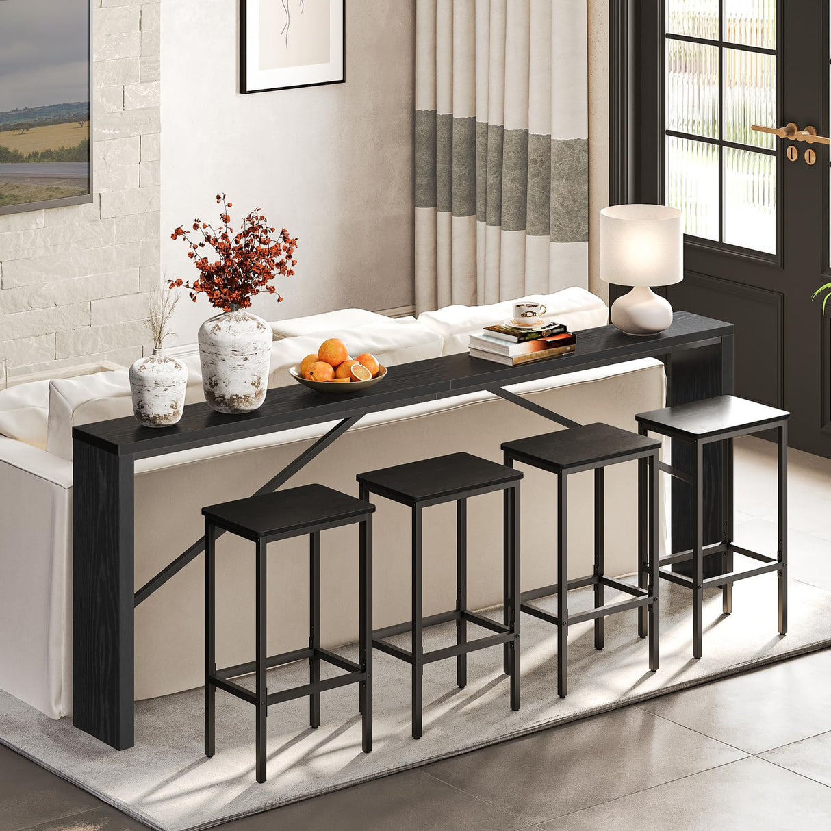 MAHANCRIS Console Table, 78.7" Long Sofa Table Behind Couch, Narrow Entryway Table, Farmhouse Dining Table with Angled Metal Frame, Industrial Console Table for Entryway, Black CTHB20801 MAHANCRIS