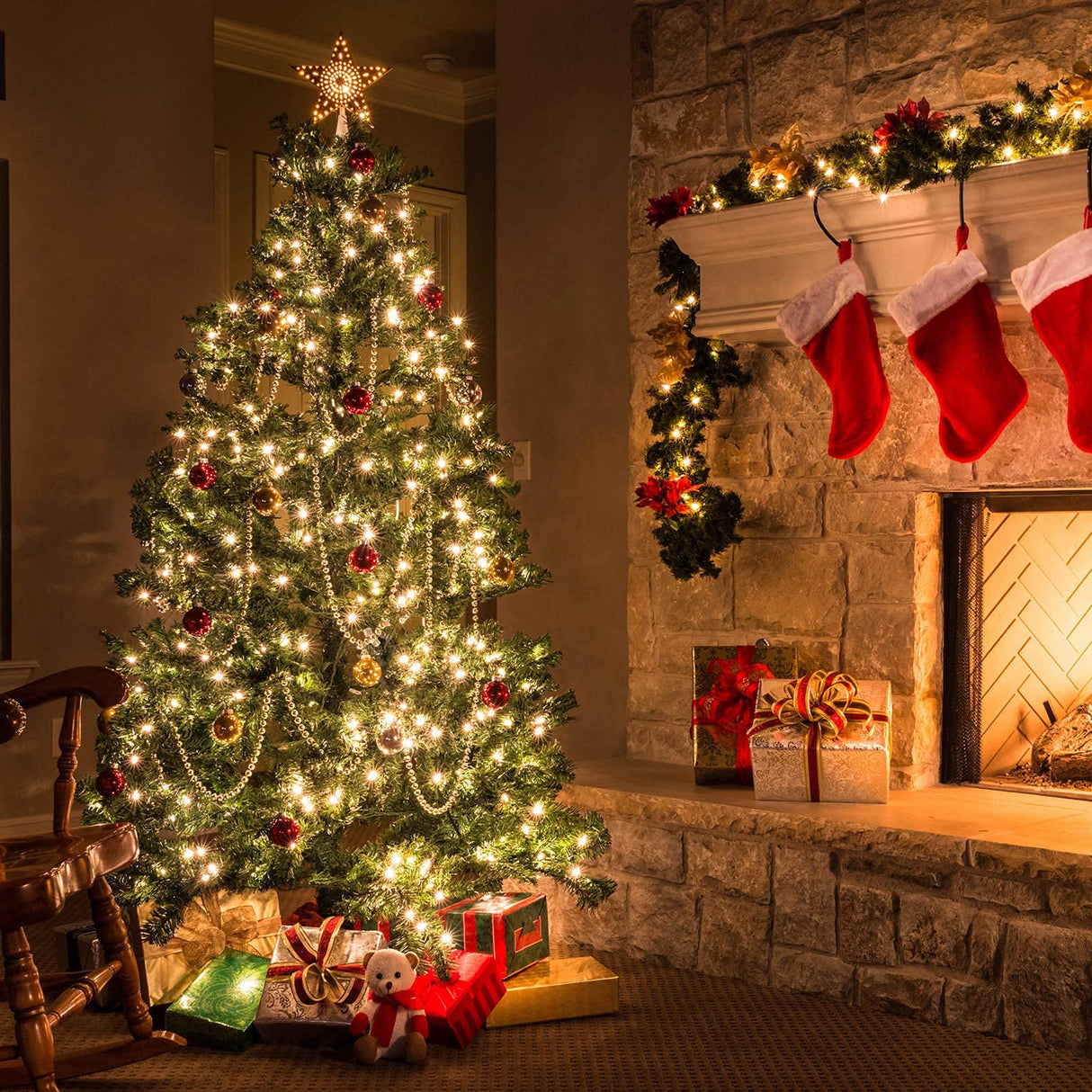 Battery Operated Christmas Lights 4 Pack 18 Feet 50 LED Clear Mini String Lights with 8 Modes Waterproof Tree Lights for Xmas Outdoor Indoor Holiday Party Garden Decor, Warm White Brightown