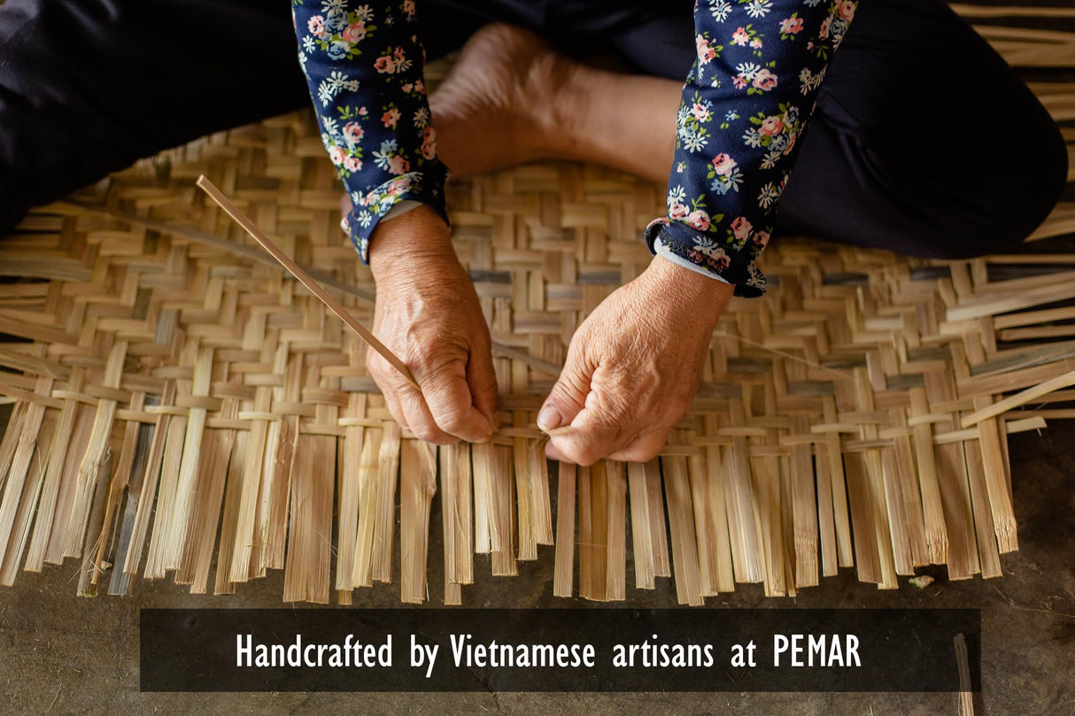 PEMAR Set of 6 Bamboo Wicker Serving Trays for Foods and Drinks, Rectangular Lap Trays for Breakfast. Decorative Bamboo Wood Basket Platters for Coffee Table, Picnic, Bed Eating PEMAR