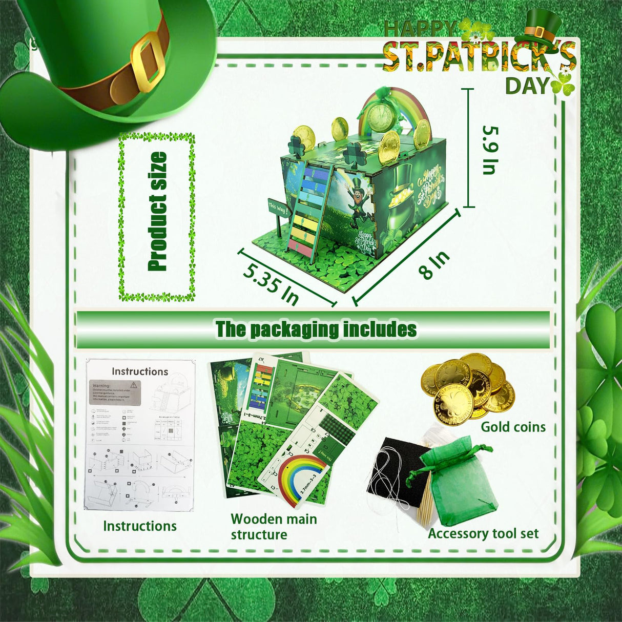 Vecacosic Leprechaun Trap Kit for Kids, Wood DIY How to Catch A Leprechaun Kit St Patricks Day Leprechaun Trap Decorations, Funny Leprechaun Trap Kit Supplies Toys Crafts Gift (A) Vecacosic