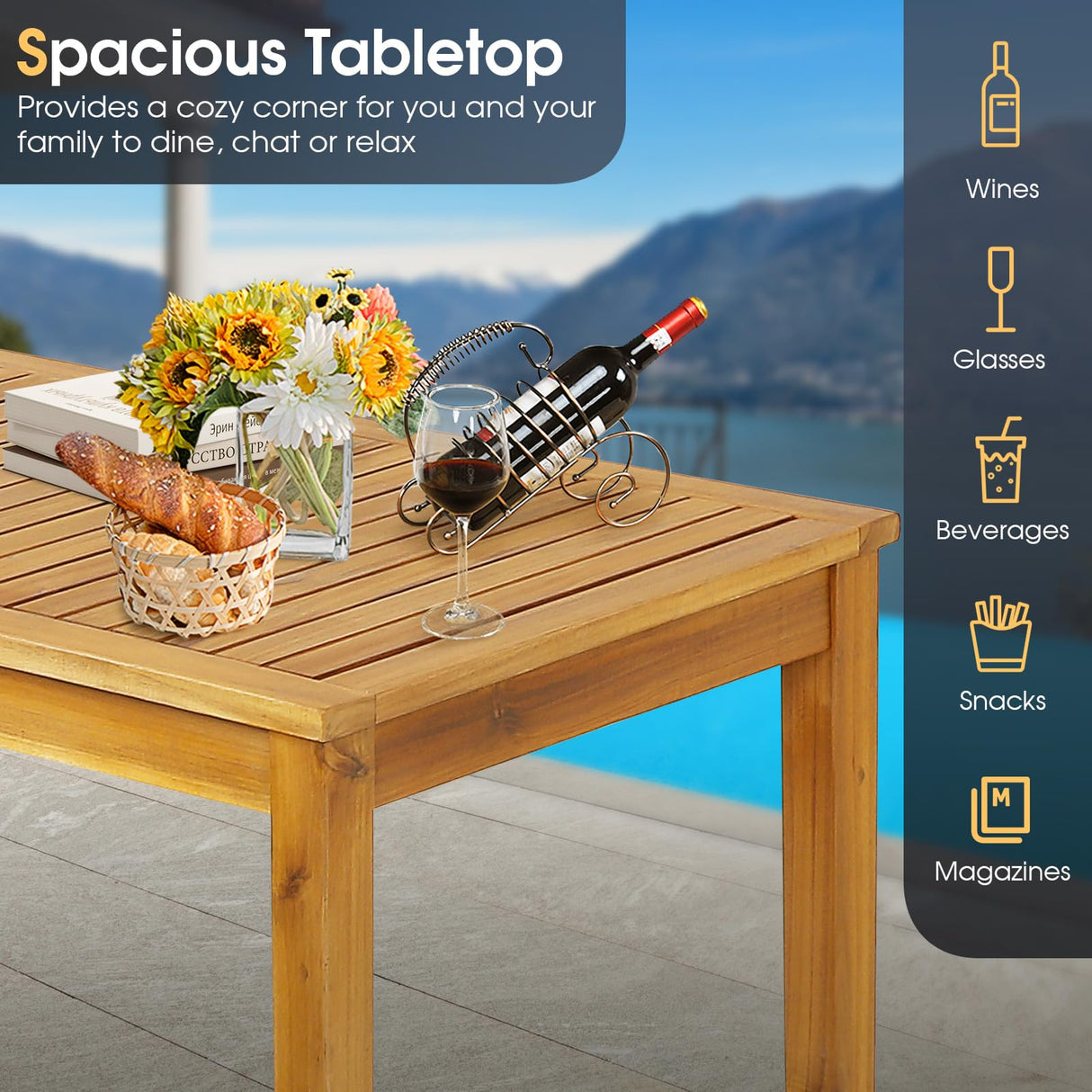 HAPPYGRILL Acacia Wood 5-Piece Outdoor Bar Set with Table and Saddle Stools HAPPYGRILL