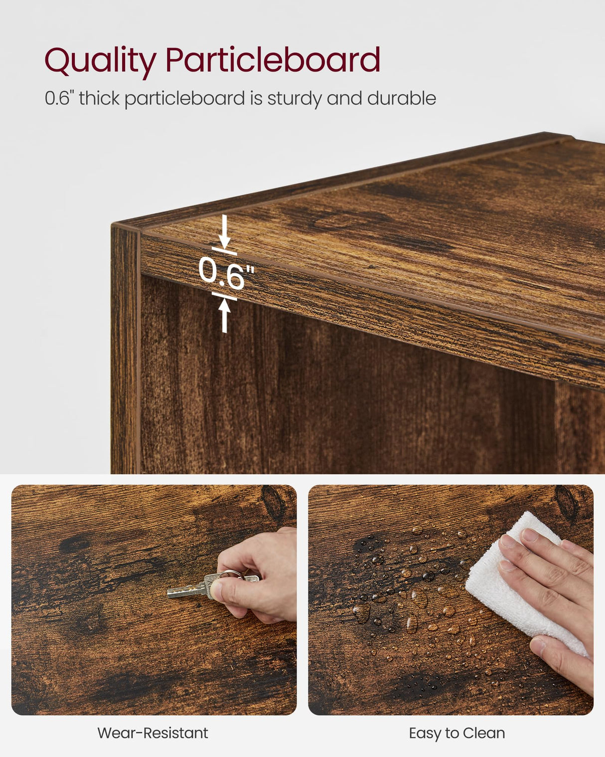 VASAGLE Rustic Brown 6-Tier Open Bookshelf with Adjustable Shelves and Anti-Tip Kit VASAGLE