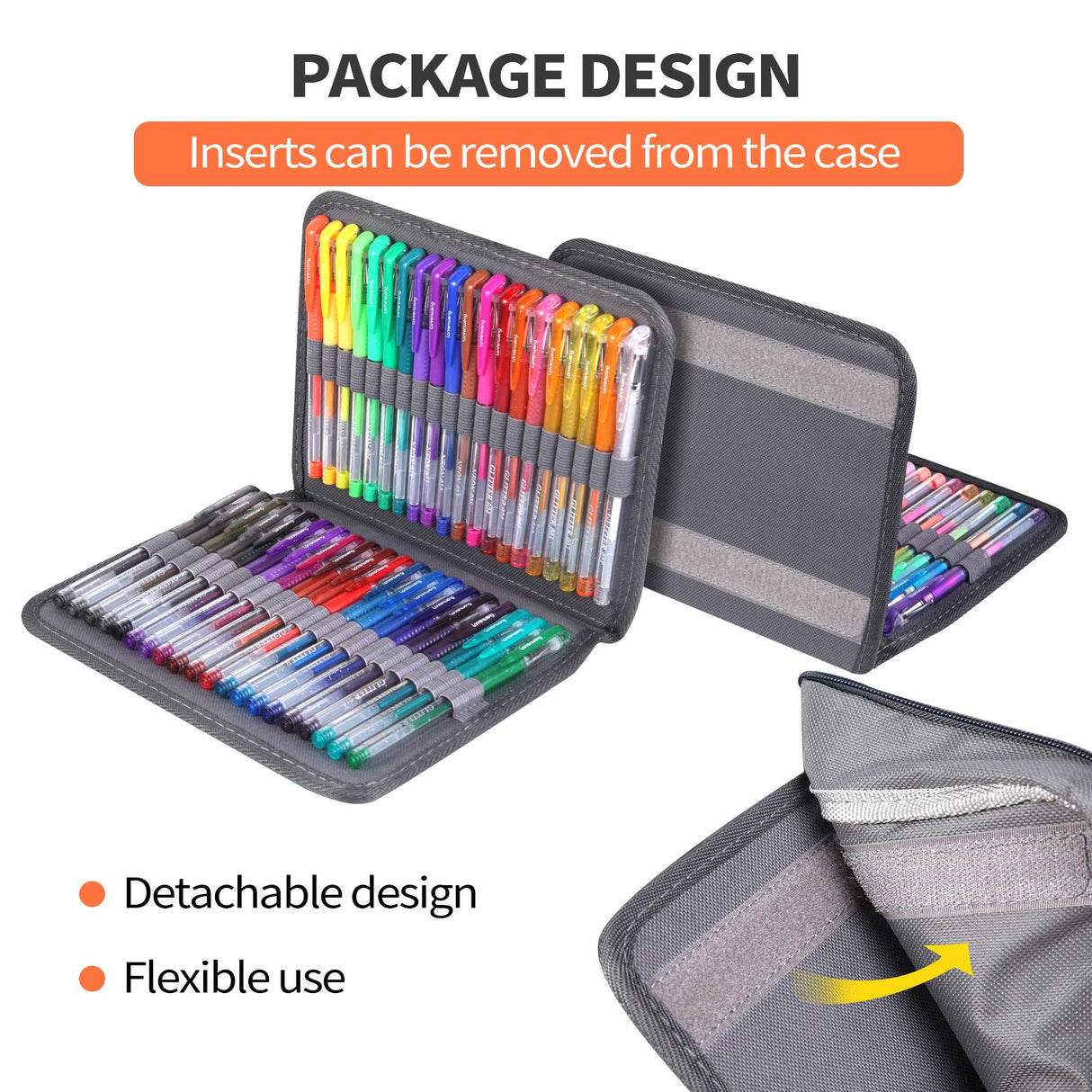 LANRENWENG 200 Pack Gel Pen Set 100 Colored Gel Pen with 100 Refills,Glitter Gel pens 40% More Ink with Canvas Bag for Kids Coloring Books Drawing Crafts Scrapbooks Journaling Planner LANRENWENG