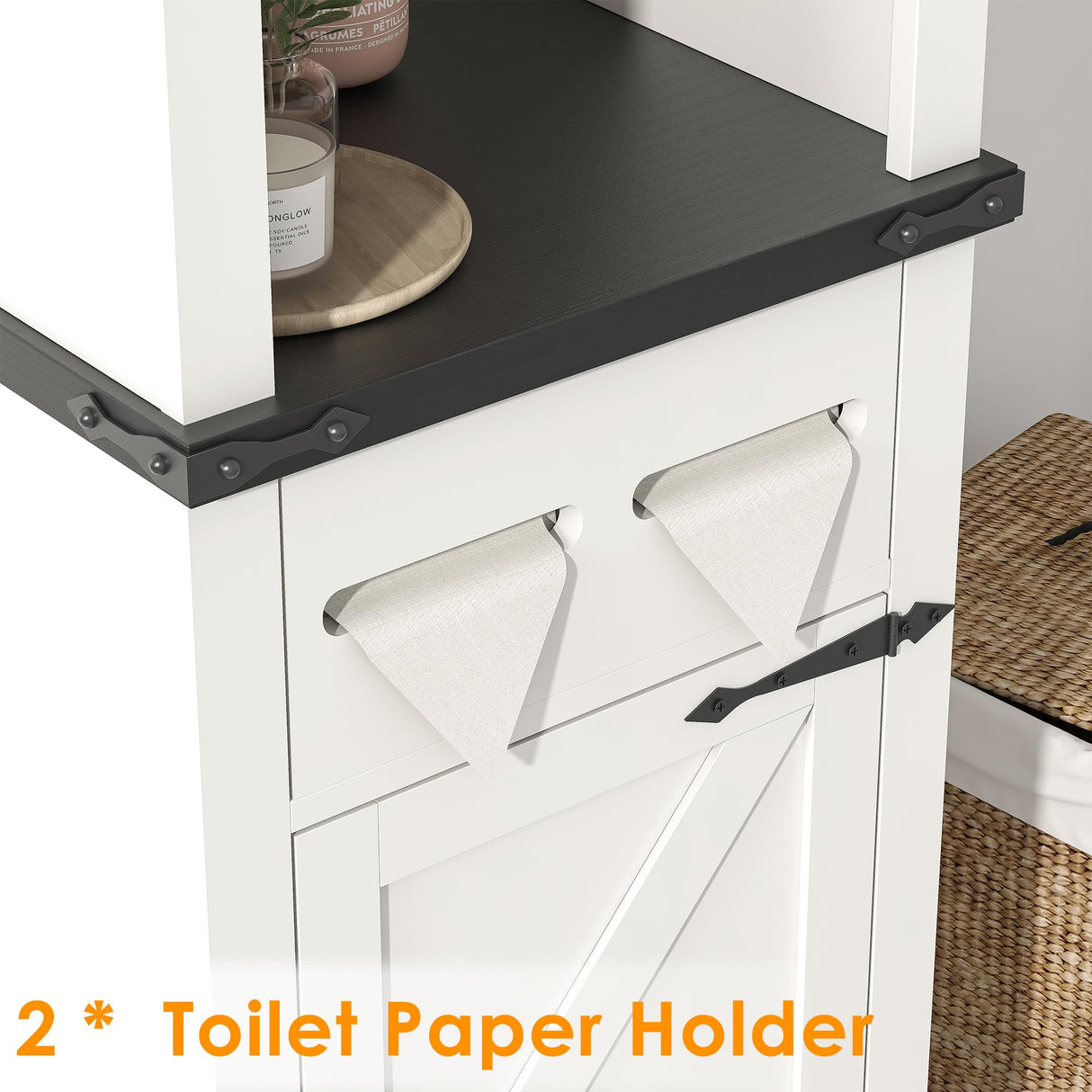 Kepptory Tall Farmhouse Storage Cabinet with Adjustable Shelves and Paper Holders for Bathroom, Living Room, and Kitchen kepptory