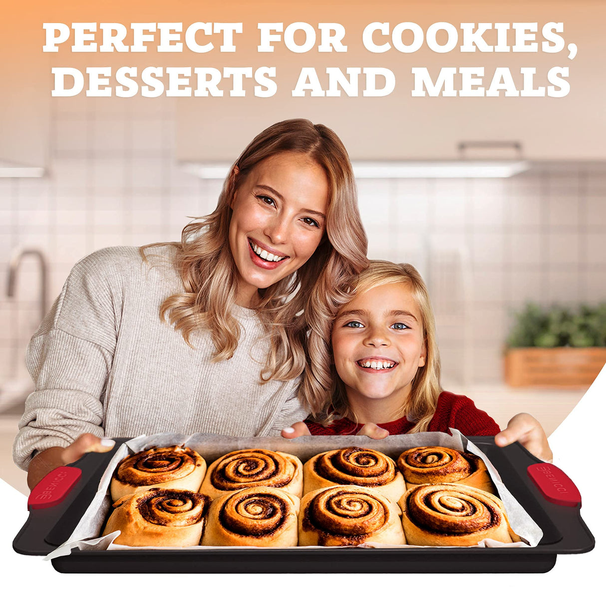 Premium Non-Stick Baking Sheets Set of 3 - Deluxe BPA Free, Easy to Clean Racks w/Silicone Handles - Bakeware Pans for Cooking Baking Roasting - Lets You Bake The Perfect Cookie or Pastry Every Time Benicci