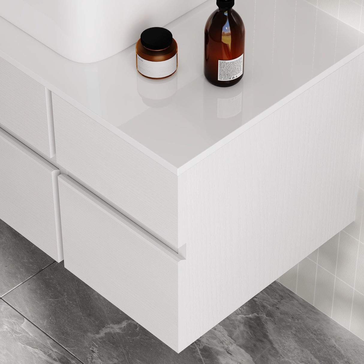 Weibath Floating Wall-mounted Bathroom Vanity Faux Marble Top with Ceramic Vessel Sink (White, 31.5"W x 15.8"D x 16.5"H) Weibath