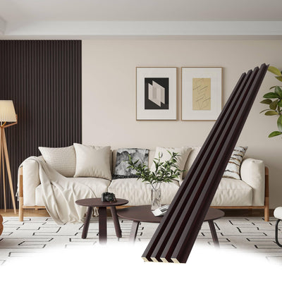 POHARE WPC Slat Wall Panels, 8 Pack Accent Decorative Acoustic Wood Slats for Wall and Ceilings, Acoustic Panels for Interior Wall Modern Décor, Black Oak, 95 x 6 in