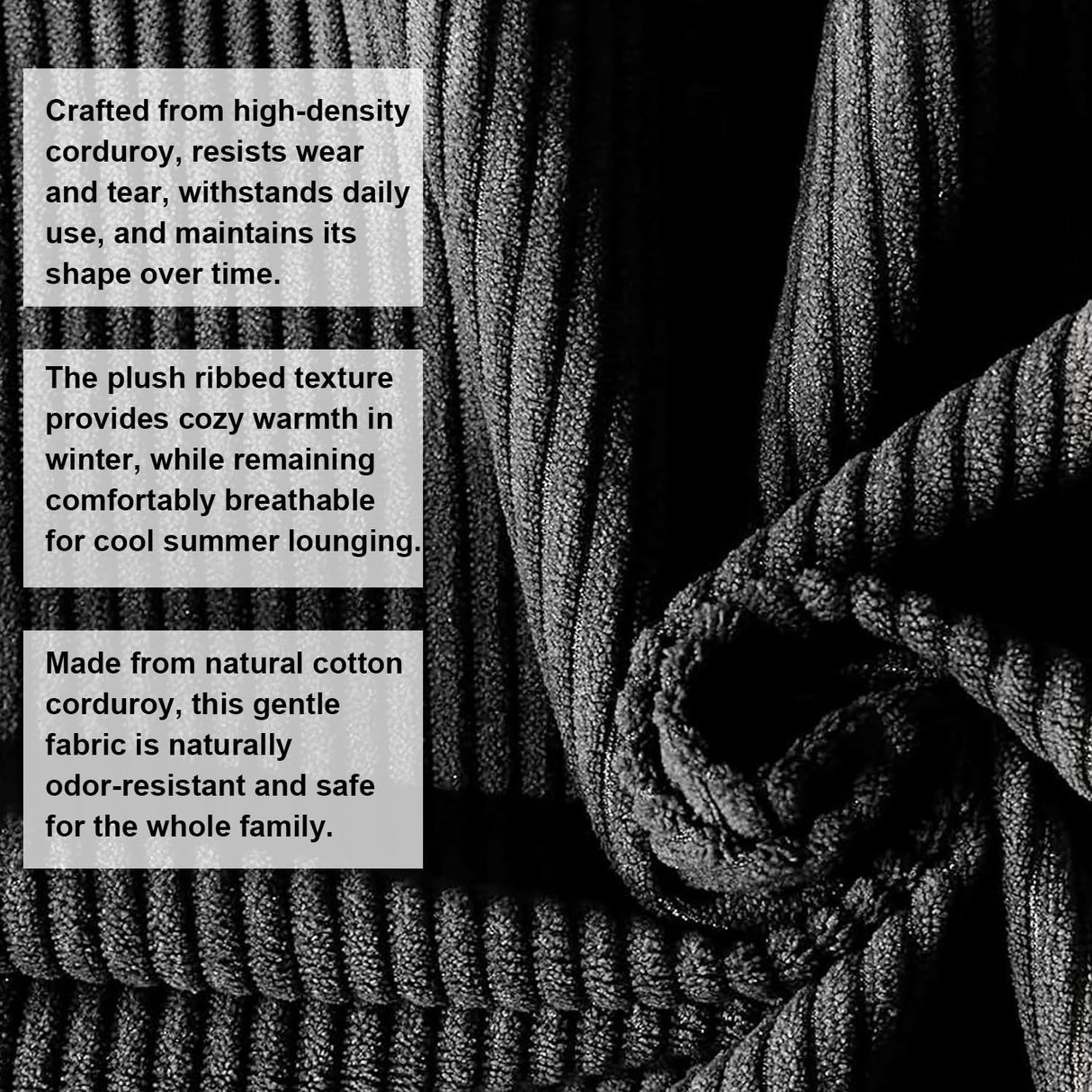 Convertible Corduroy Sleeper Sofa Bed,Folding Mattress Couch with Fixed-Shape Frame, 3 Seater Fold Out King Size Futon,No Assembly Floor Couch for Living Room Dorm Studio 78.7*39.4*29.6 Inch Black PeacefulHues