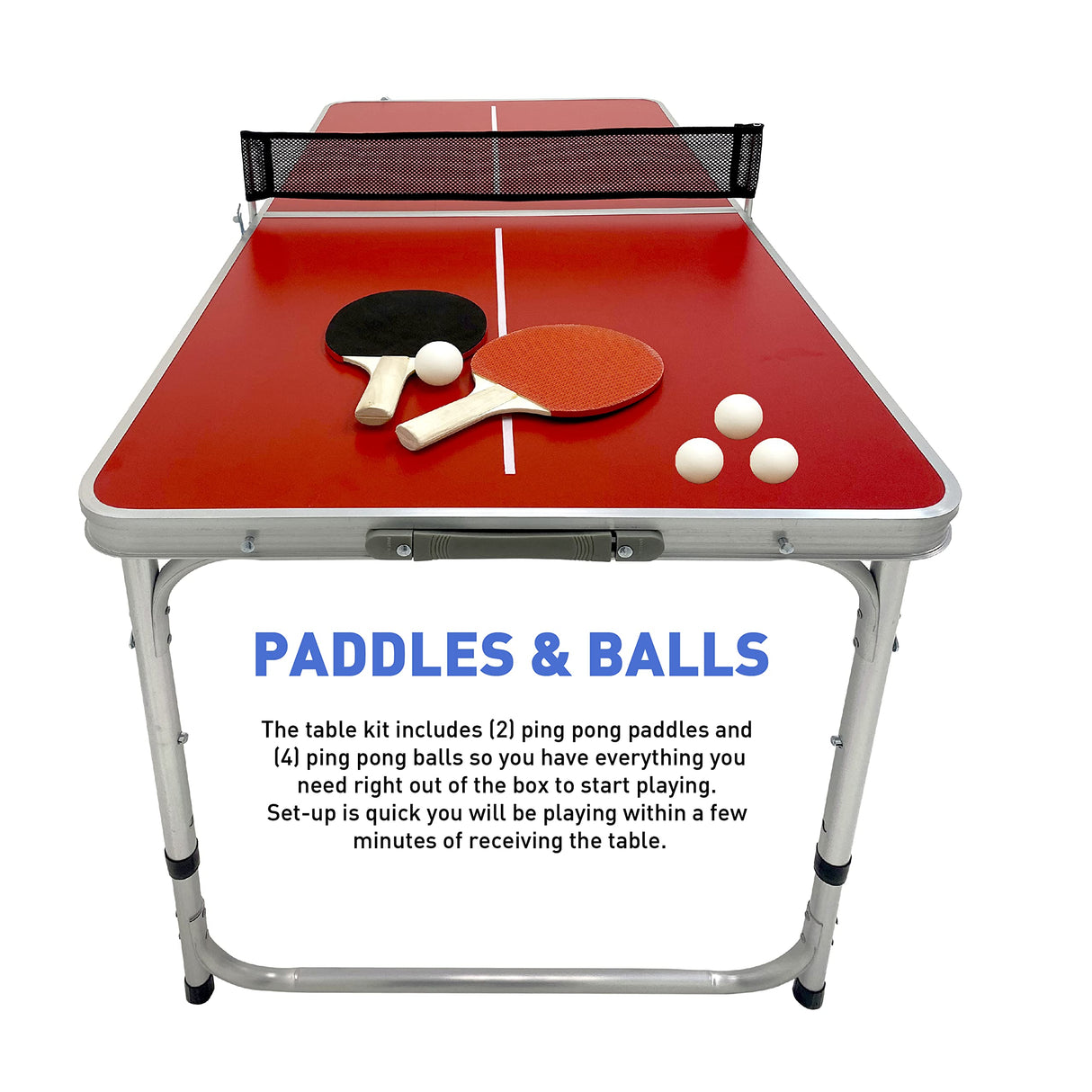 EasyGo Product Mini Kids Ping Pong Table Tennis β Space Saving & Easy Storage β Includes (2) Regulation Paddles (4) Balls and (1) Net β Table Size 4 Foot X 2 Foot β Legs 24β-28β Tall - RED EasyGo Product