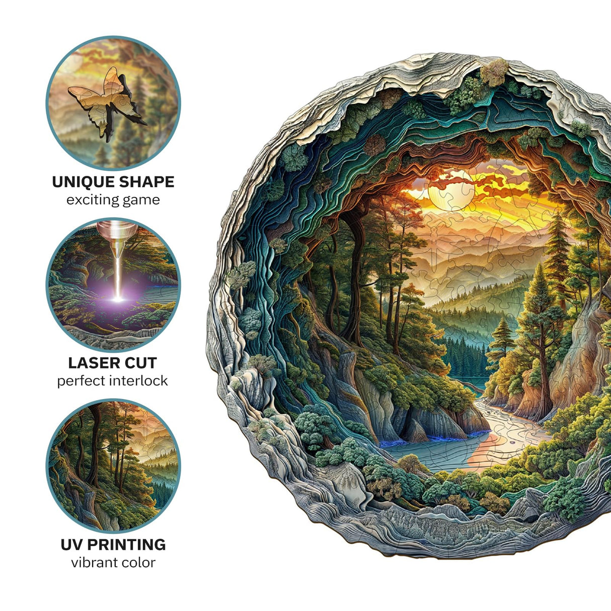 Jigfoxy Wooden Puzzle for Adults, 3D Visual Forest Wooden Jigsaw Puzzles for Adult, Unique Animal Shape Wood Cut Puzzles, Christmas Thanksgiving Gifts for Friends Family (M-11.4 * 11.3in-200pcs) Jigfoxy