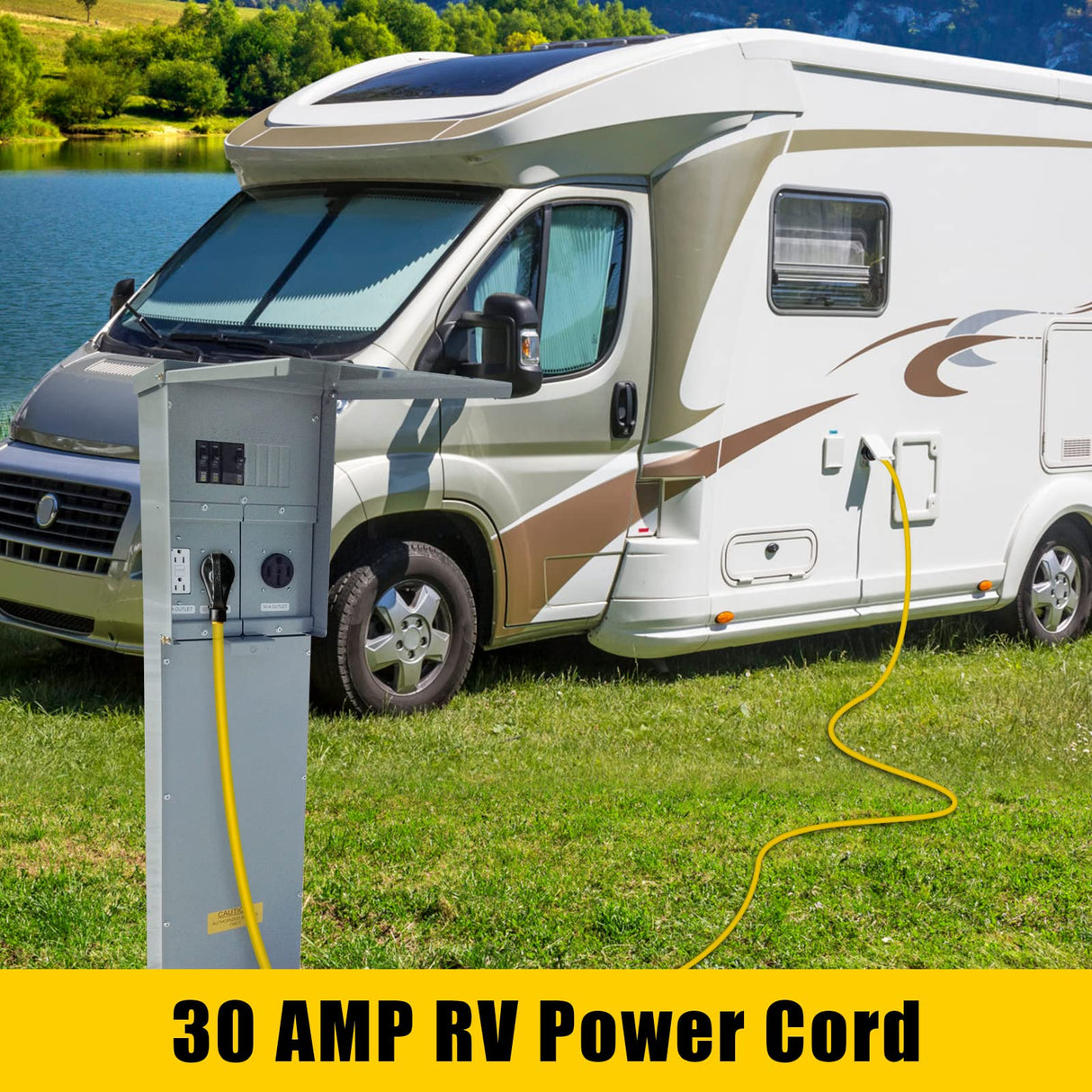 LAZMUMI 30 Amp 15 Feet RV Power Extension Cord Twist Locking, NEMA TT-30P Male to NEMA L5-30R, Heavy Duty 3 Prong 10 Guage STW with Grip Handle and Cord Organizer for RV Trailer Campers LAZMUMI