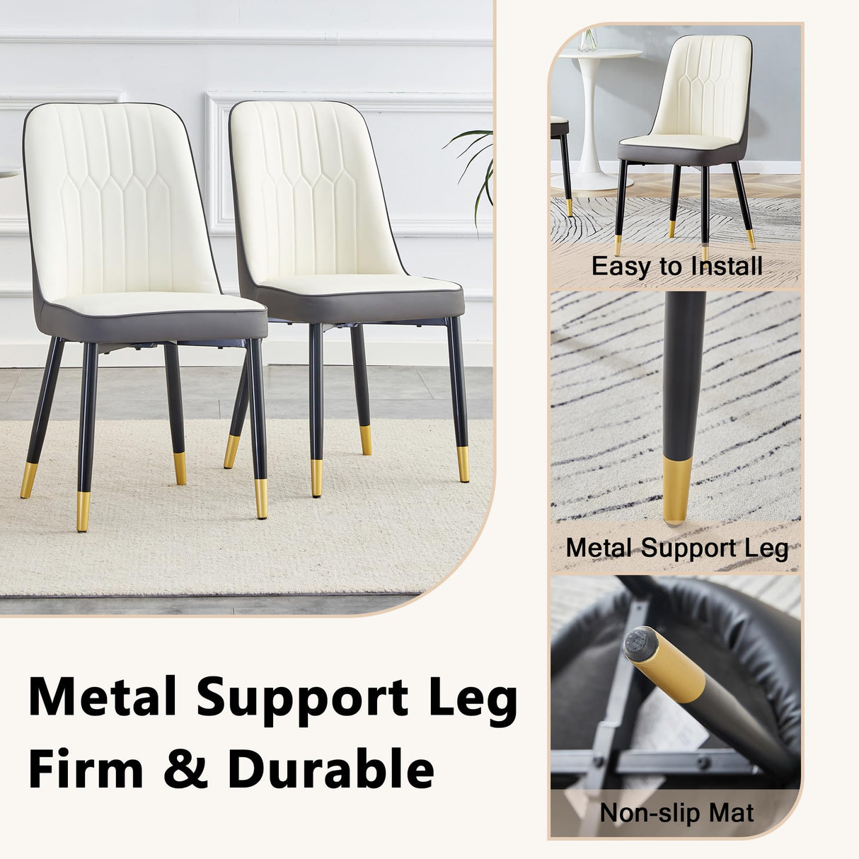 JUFU Round Dining Table Set for 4, 48" Dining Room Table with Faux Marble Tabletop and 4 Upholstered Chairs,Modern Round Kitchen Table Chairs Set for Dinning Room, Living Room, Cafe, Restaurant JUFU