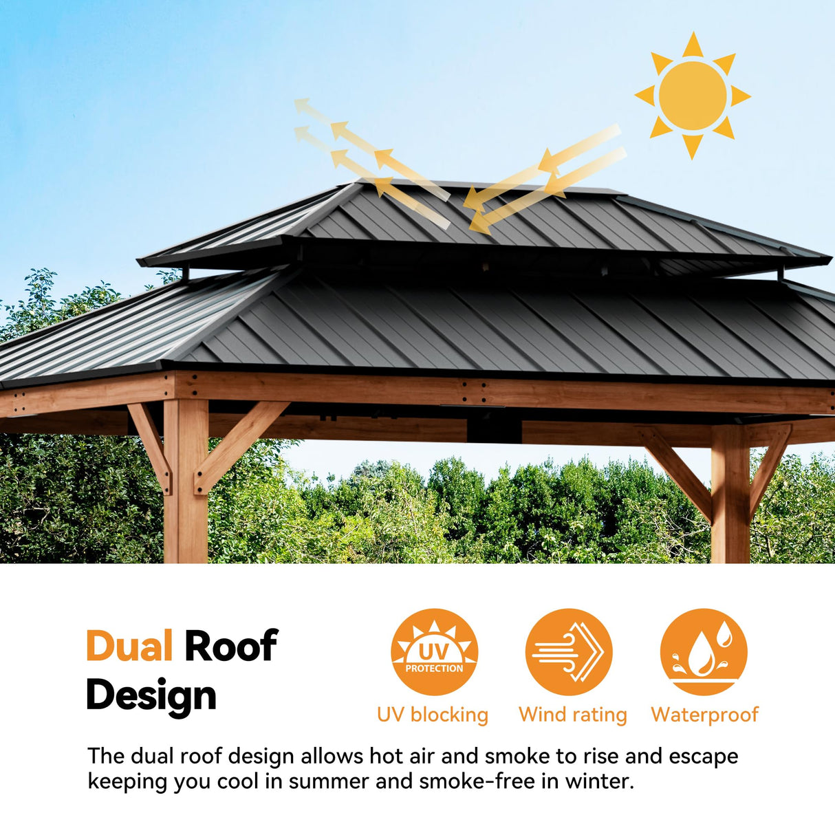 Modern Shade Rosewood Wood Gazebo 12' x 16', Cedar Framed Wood Grill Gazebo with Double Galvanized Steel Roof, Permanent Hardtop Wooden Pavilion with Sturdy Hooks for Garden, Backyard, Patio, and Deck Modern Shade Outdoor Living Spaces