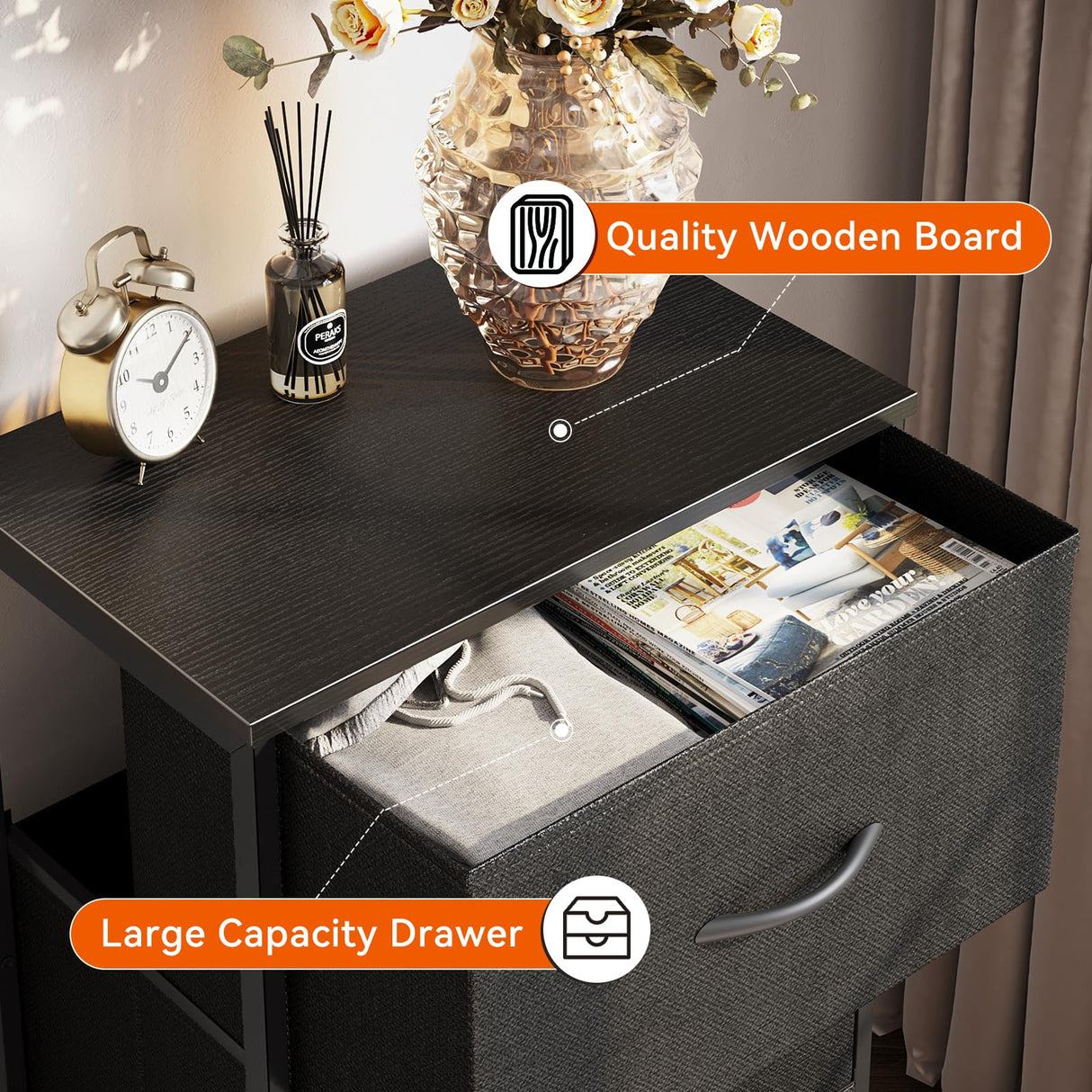 AODK Dresser for Bedroom Nightstand Small Dresser Chest of Drawers End Table for Living Room, Closet Dresser with 3 Storage Drawers Organizer Clothes, Black AODK