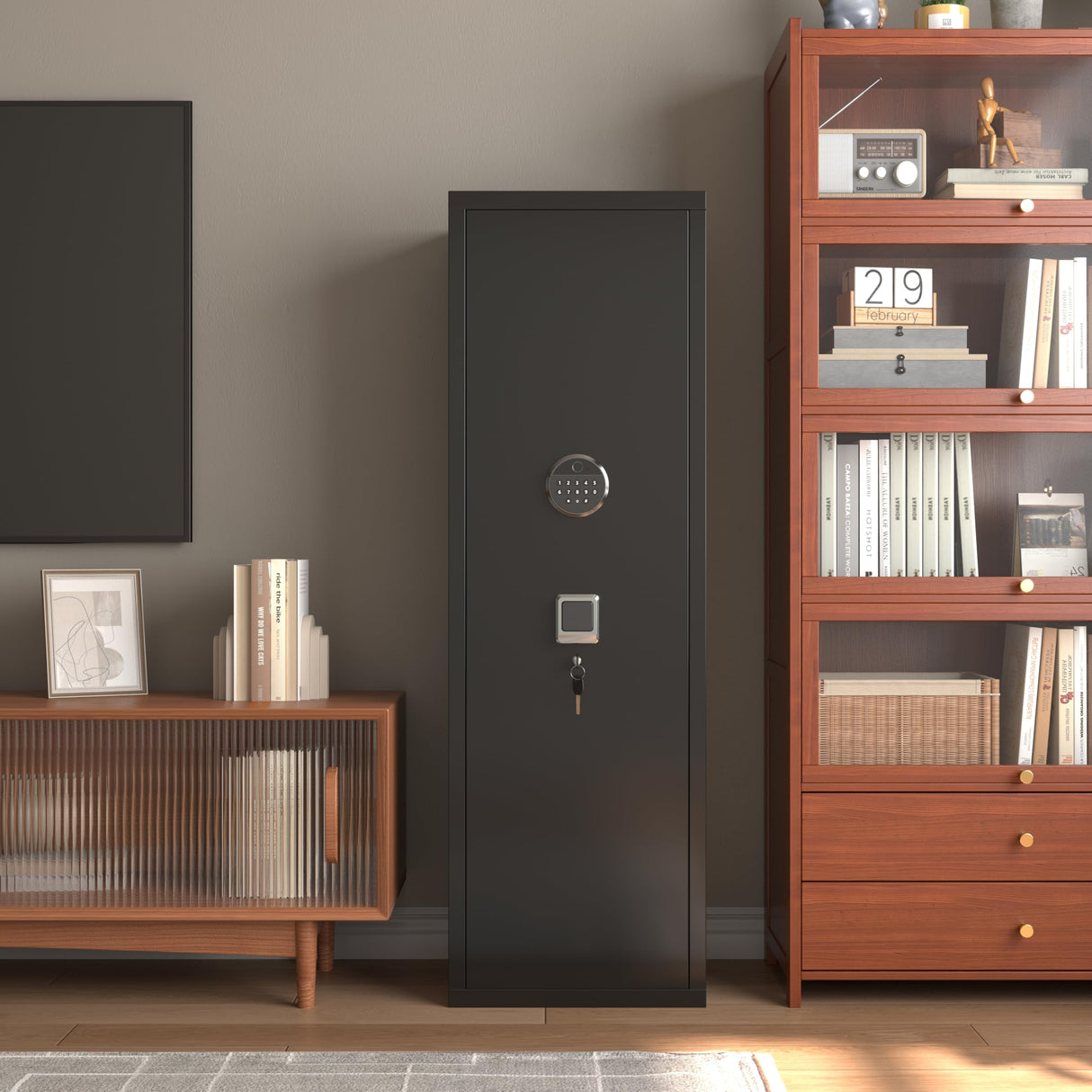 Leariso Biometric Gun Cabinet, Home Safes for Rifles and Pistols, Rifle Gun Safe for Handgun with Adjustable Shelves and Pockets, Gun Cabinet with Alarm Function, Gun Locker, Easy Installation Leariso