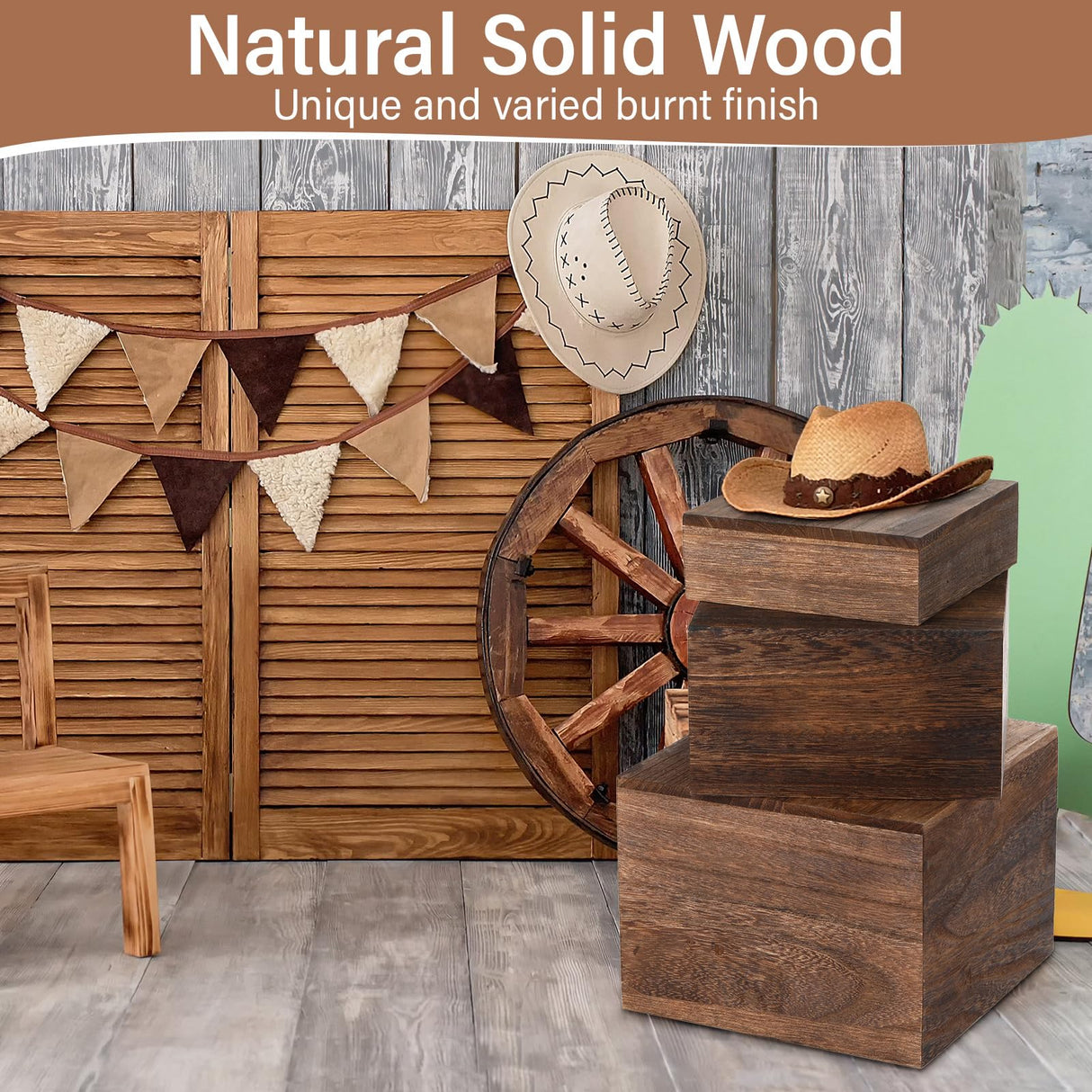 Barydat 3 Pcs Wooden Risers Stands Cake Rustic Stackable Square Cupcake Stands Base for Buffet Table Dessert Food Birthday Wedding Party Barydat