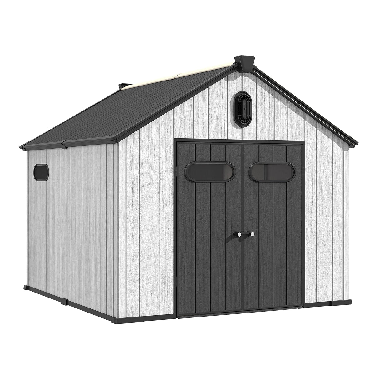 UDPATIO 8x10 FT Outdoor Storage Shed, Resin Plastic Shed with Floor Air Vents Side Windows Skylights Lockable Doors, Backyard Patio Garden, Grey UDPATIO