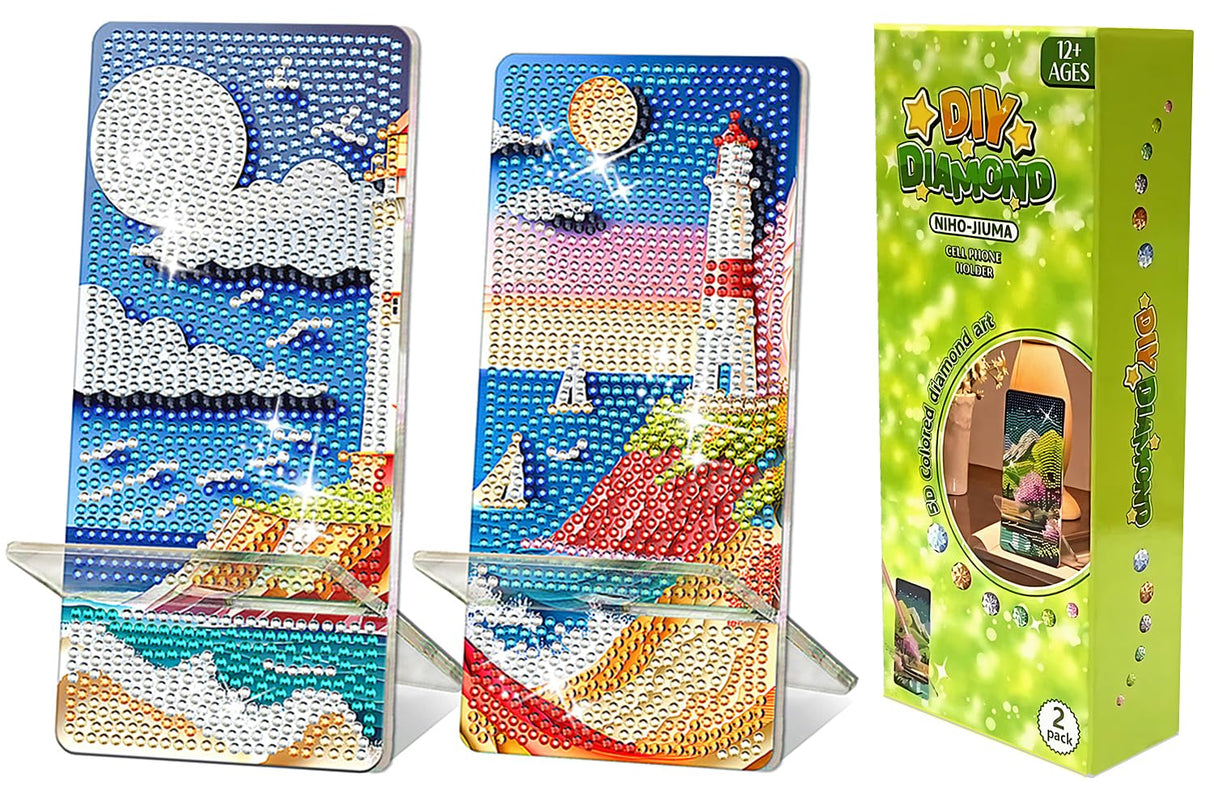 NIHO-JIUMA Diamond Art Phone Stand Kits Seascape, DIY Diamond Painting Phone Holder & Mirror, Gift for Adults/Women/Teen NIHO-JIUMA