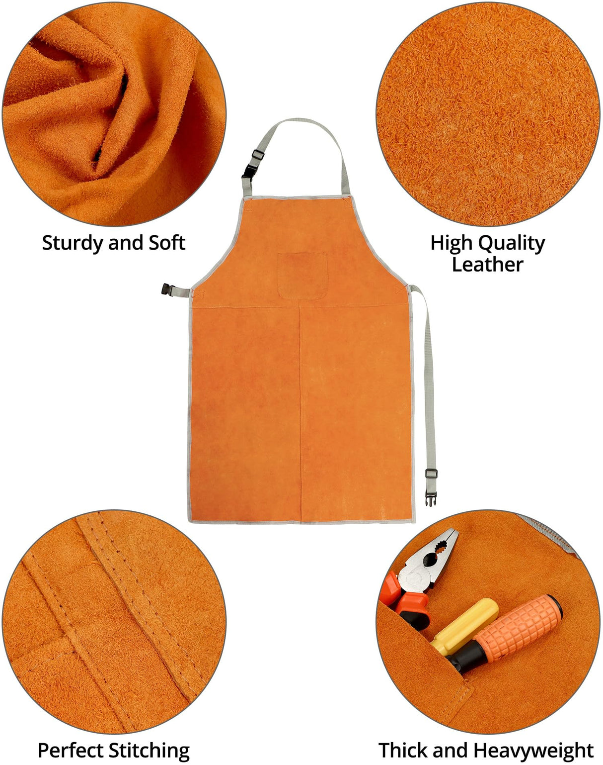 QWORK Welding Apron& Sleeves, Welding Work Protectors Set, Heat and Flame Resistant Leather Work Shop, Blacksmith Protective or Safety Clothing, Welders, Fireplace, Gardening, BBQ Apron, Bib Apron QWORK