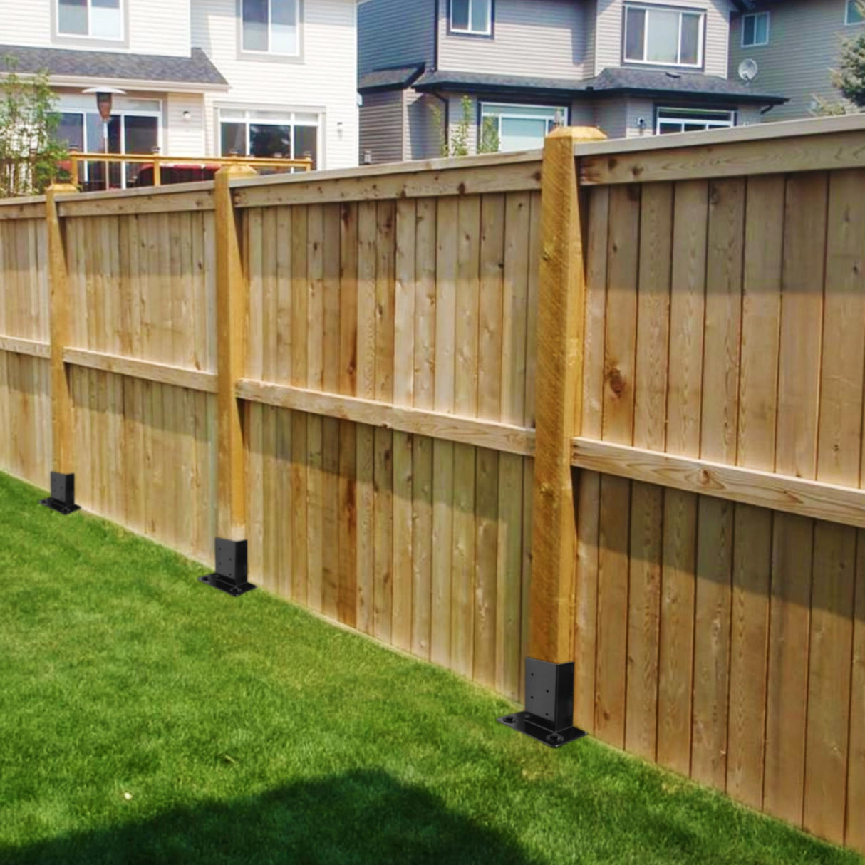 LADECH 4x4 Fence Post Anchor Ground Spike 24” Length with Ground Anchors Screw in - Metal Black Powder Coated – Mailbox Post Anchors – Fit 3.5x3.5 Standard (Black - 1 Pc) LADECH